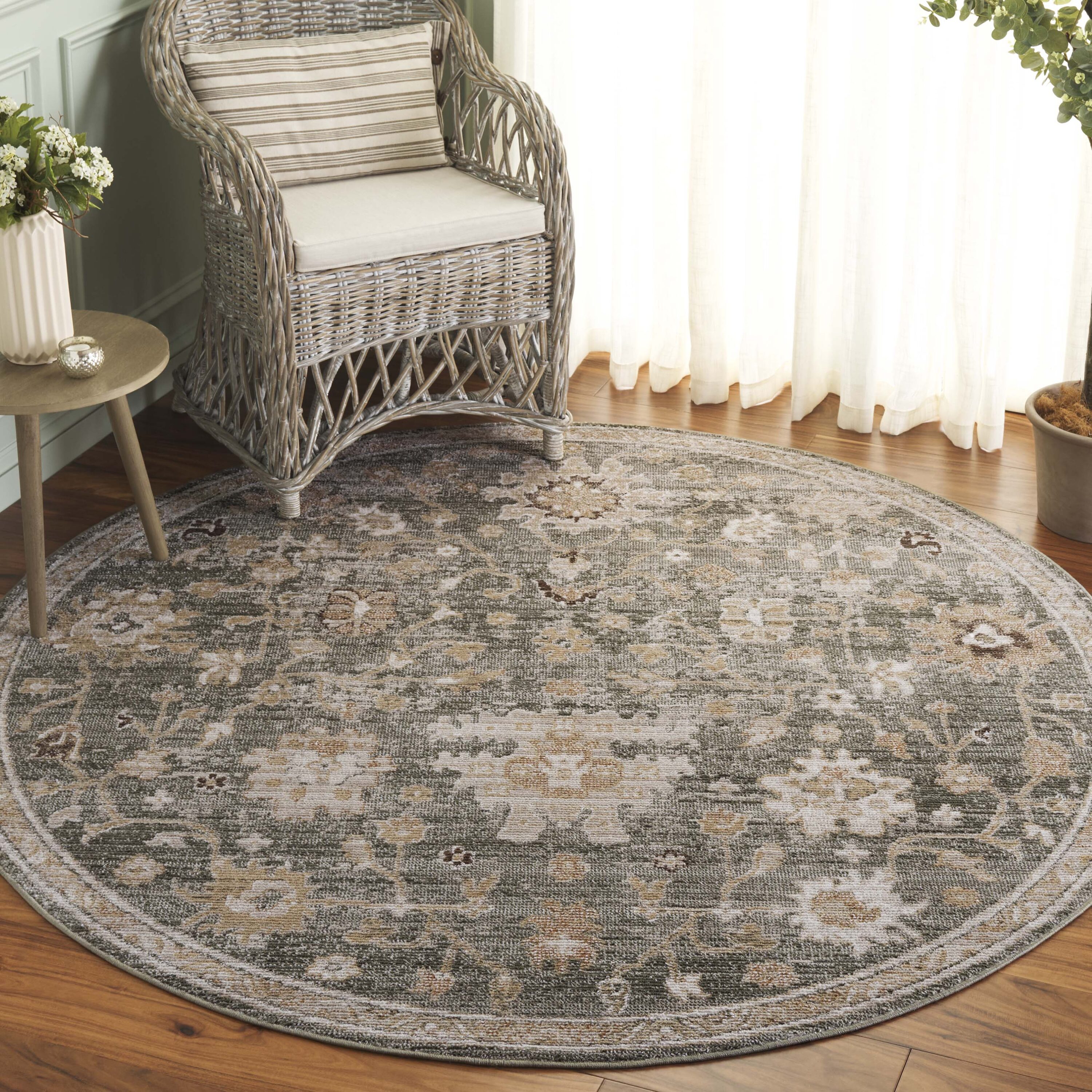 Hazel 512Y Green / Beige 6 X 6 Round Area Rug