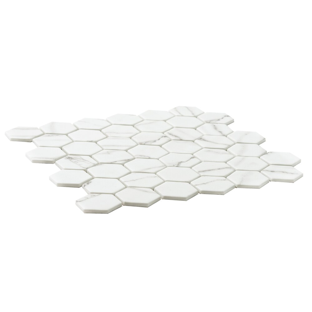 Venato White Hexagon Recycled Glass Mosaic Tile Sheet