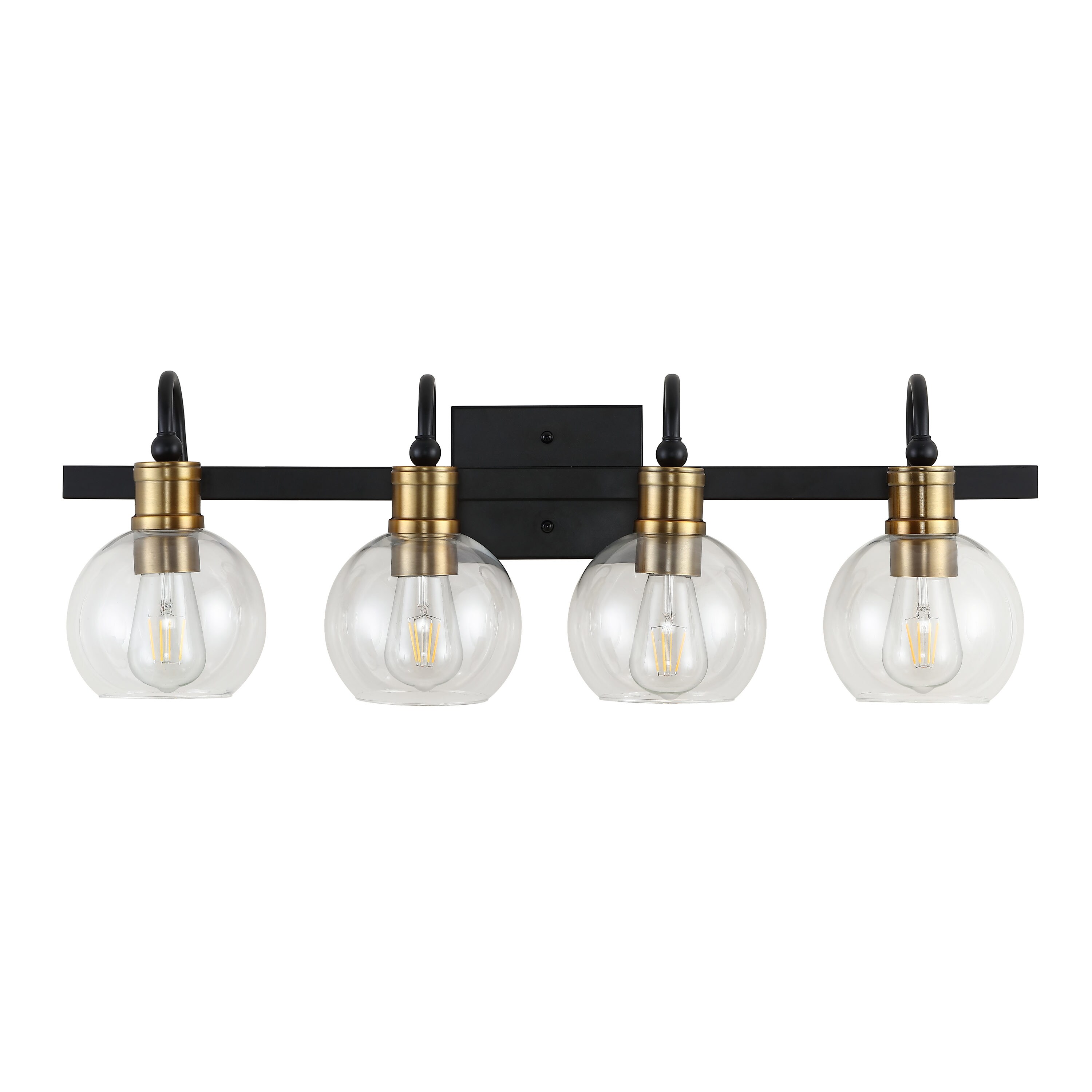 Espanola Black Iron 4-Light Vanity with Clear Glass Globes