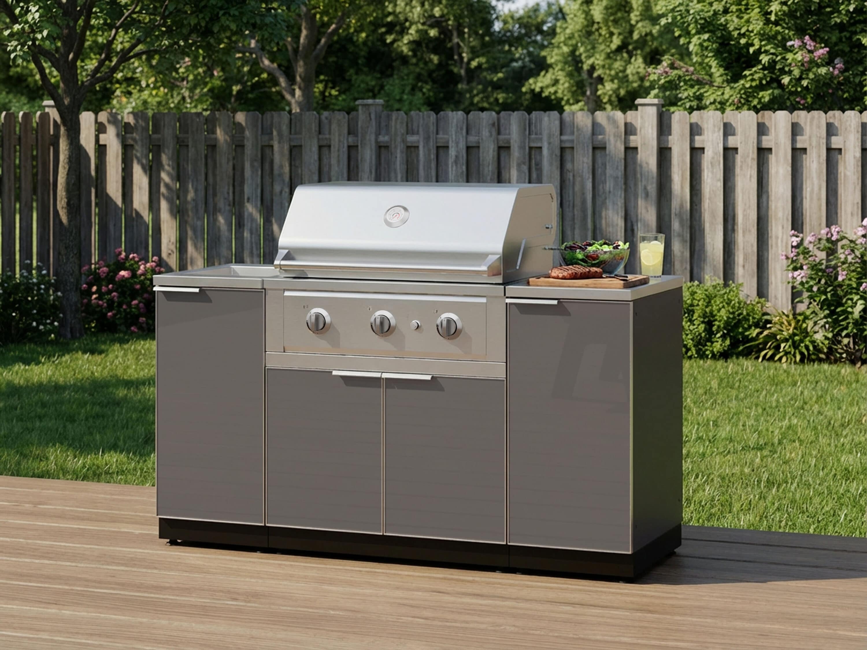 NewAge Products Classic Series 65-in W Modular Outdoor Kitchen Grill island with 3 -Burners Gas grill , Slate Gray Powder-coated aluminum Tempered glass panel Door Sansujyuku sansujyuku.com