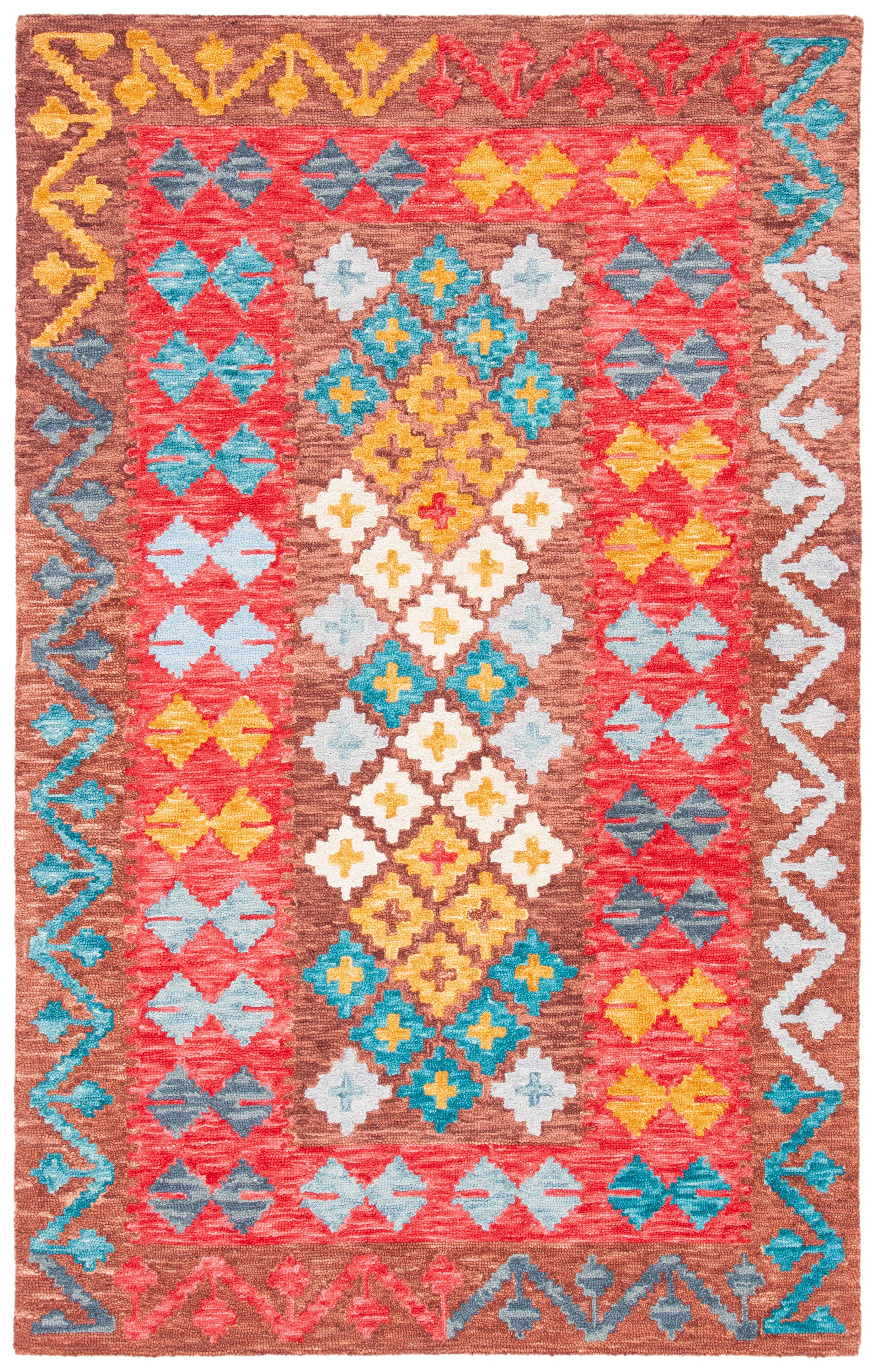 Safavieh APN403T-5 Aspen Shaked 5 x 8 (ft) Tufted Wool Brown/Red Rectangular Indoor Abstract Bohemian/Eclectic Area rug
