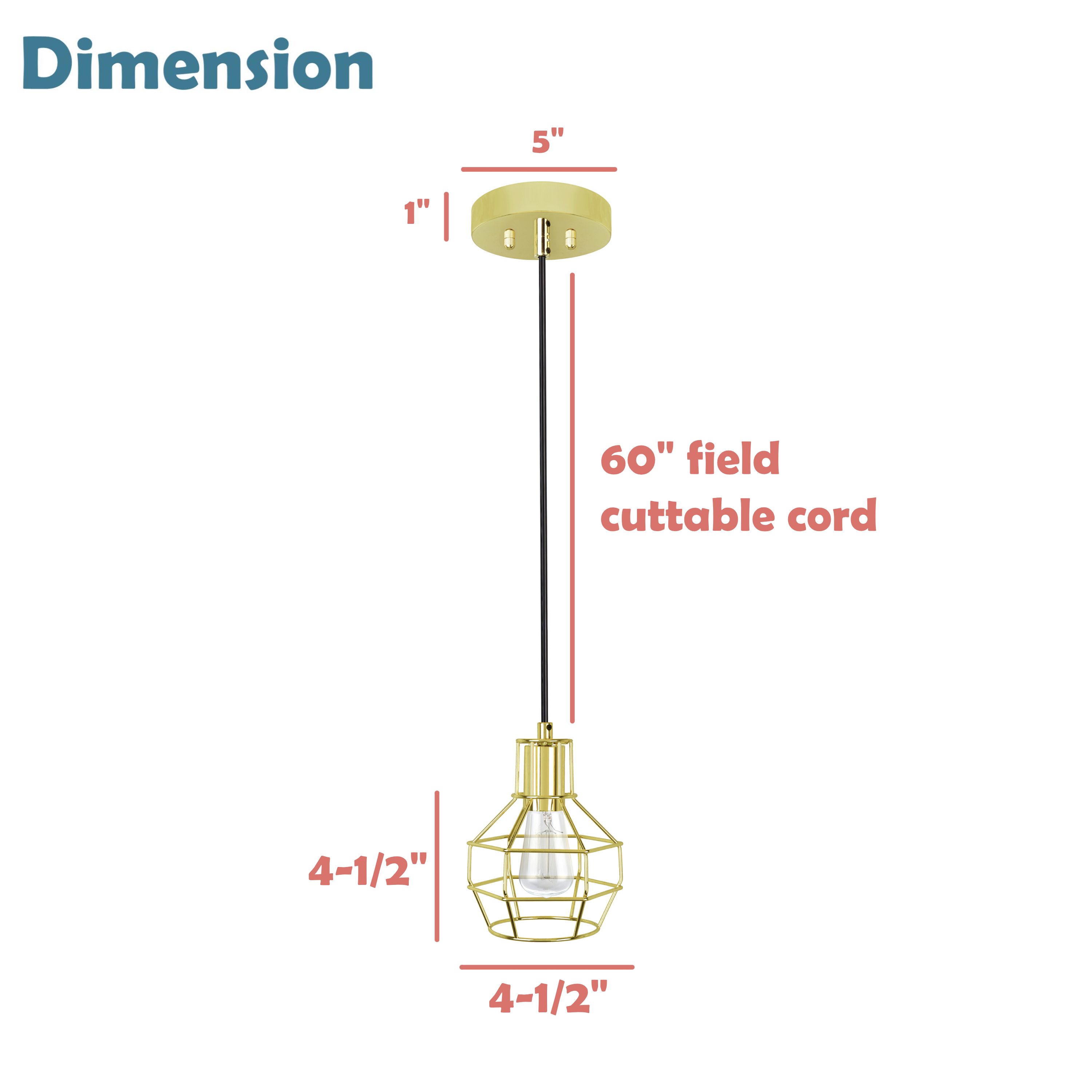 Polished Brass Mini Drum Pendant Light, 60" Height