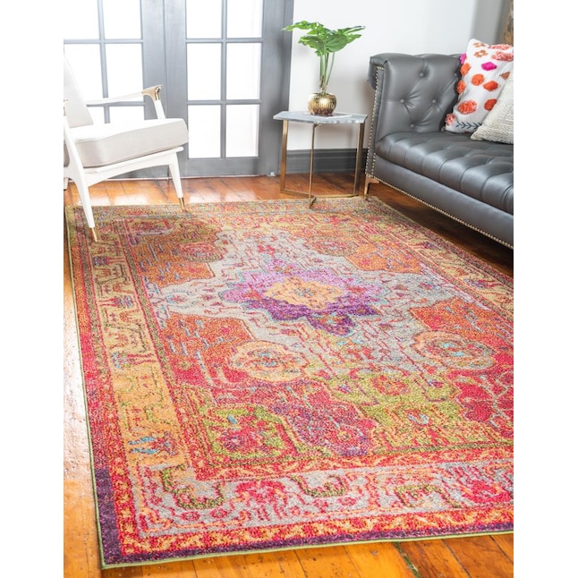 Unique Loom Michaelangelo Vita 9 x 12 Multi/Pink Indoor Medallion Oriental Area Rug Unique Loom Michaelangelo Vita 9 x 12 Multi/Pink Indoor Medallion Oriental Area Rug