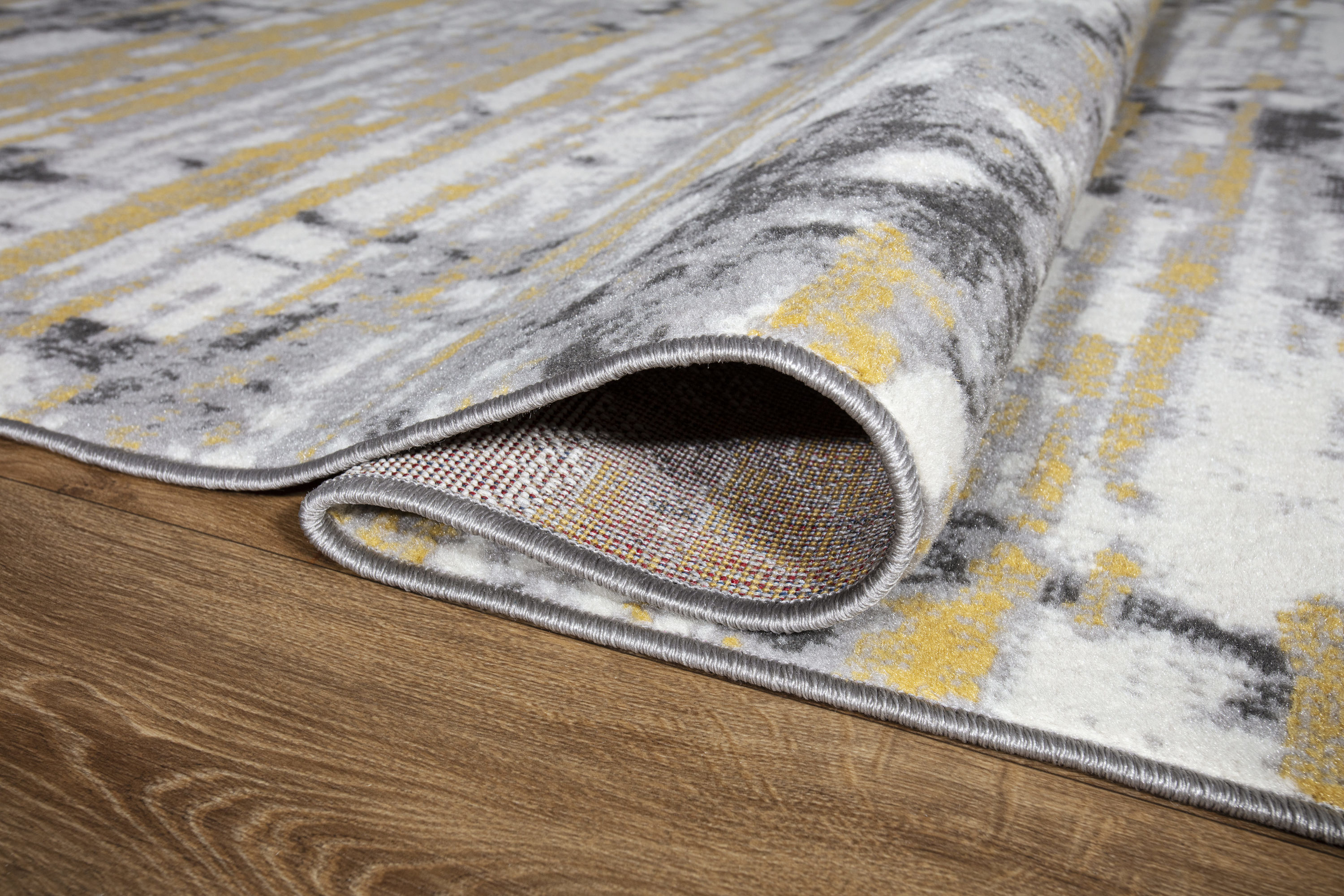 Yellow and Gray Abstract 8' x 10' Synthetic Area Rug