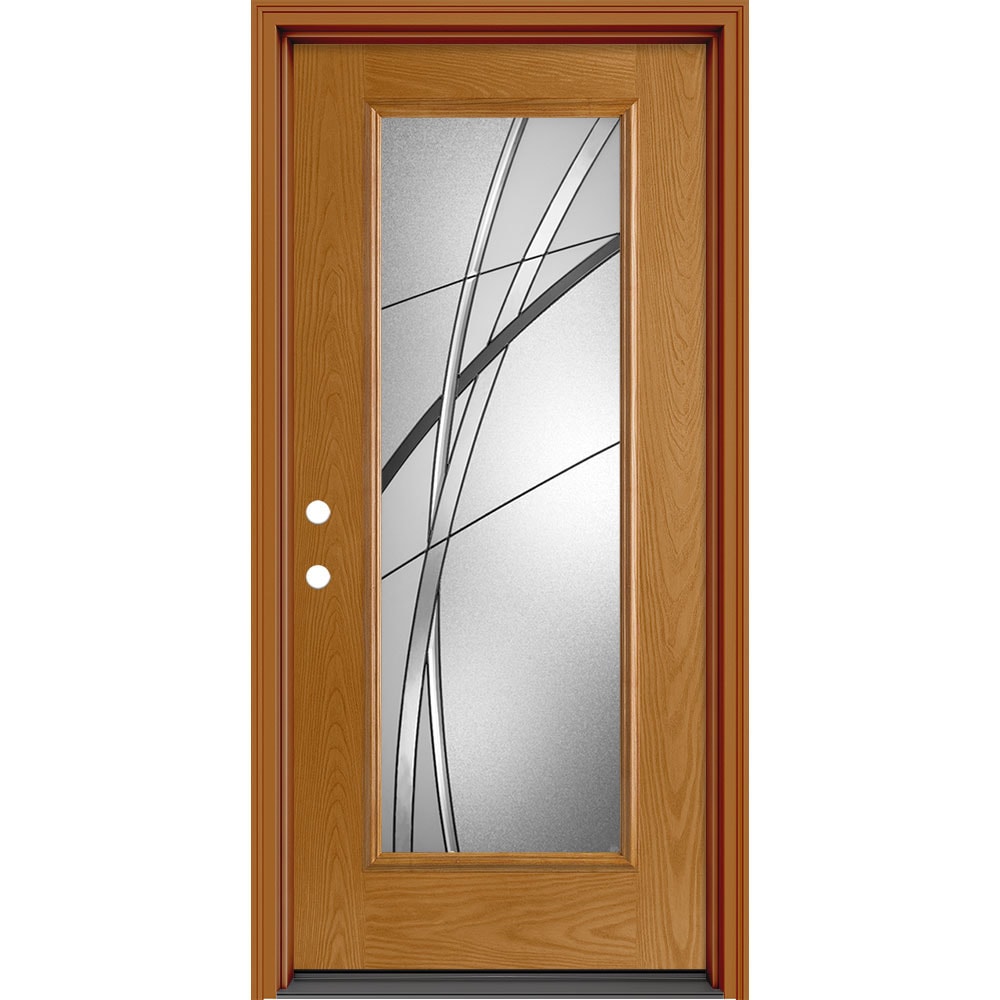 Masonite 632769 Kordella 36-in x 80-in x 4-9/16-in Fiberglass Half lite Right-hand inswing Walnut Painted Prehung Slab Front Door with Brickmould Solid core