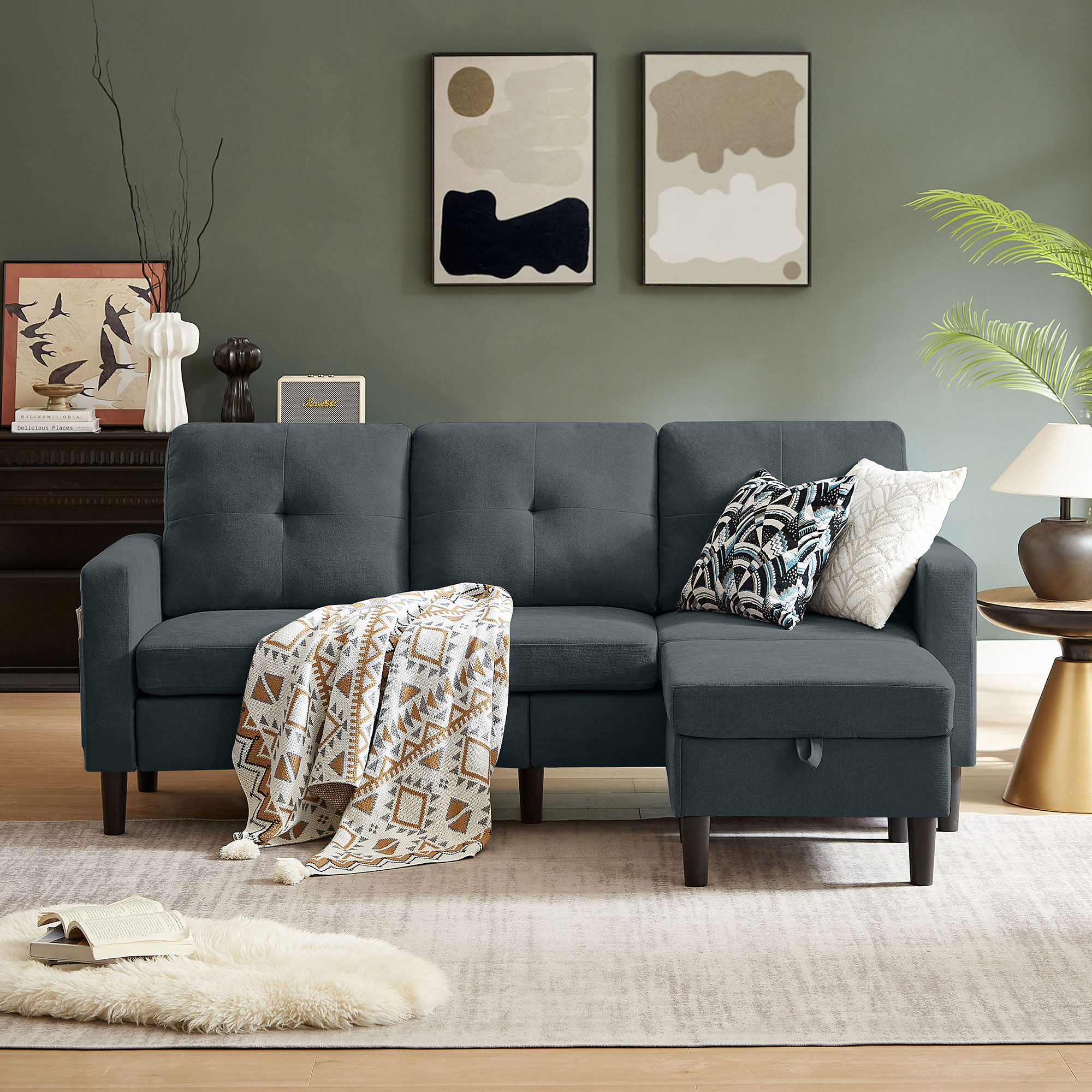 Jarenie YMX31DG YMX31 79.14-Inches Modern Dark Grey 3 -seater Sofa