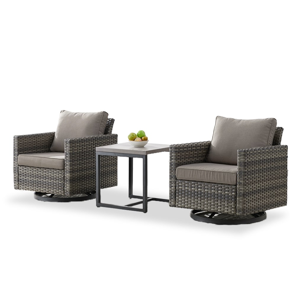 Rilyson FS069070-3 U-Feet Set of 2 Wicker Gray Wicker Frame Swivel rocker Rocking Chair with Gray Gray Cushioned Seat