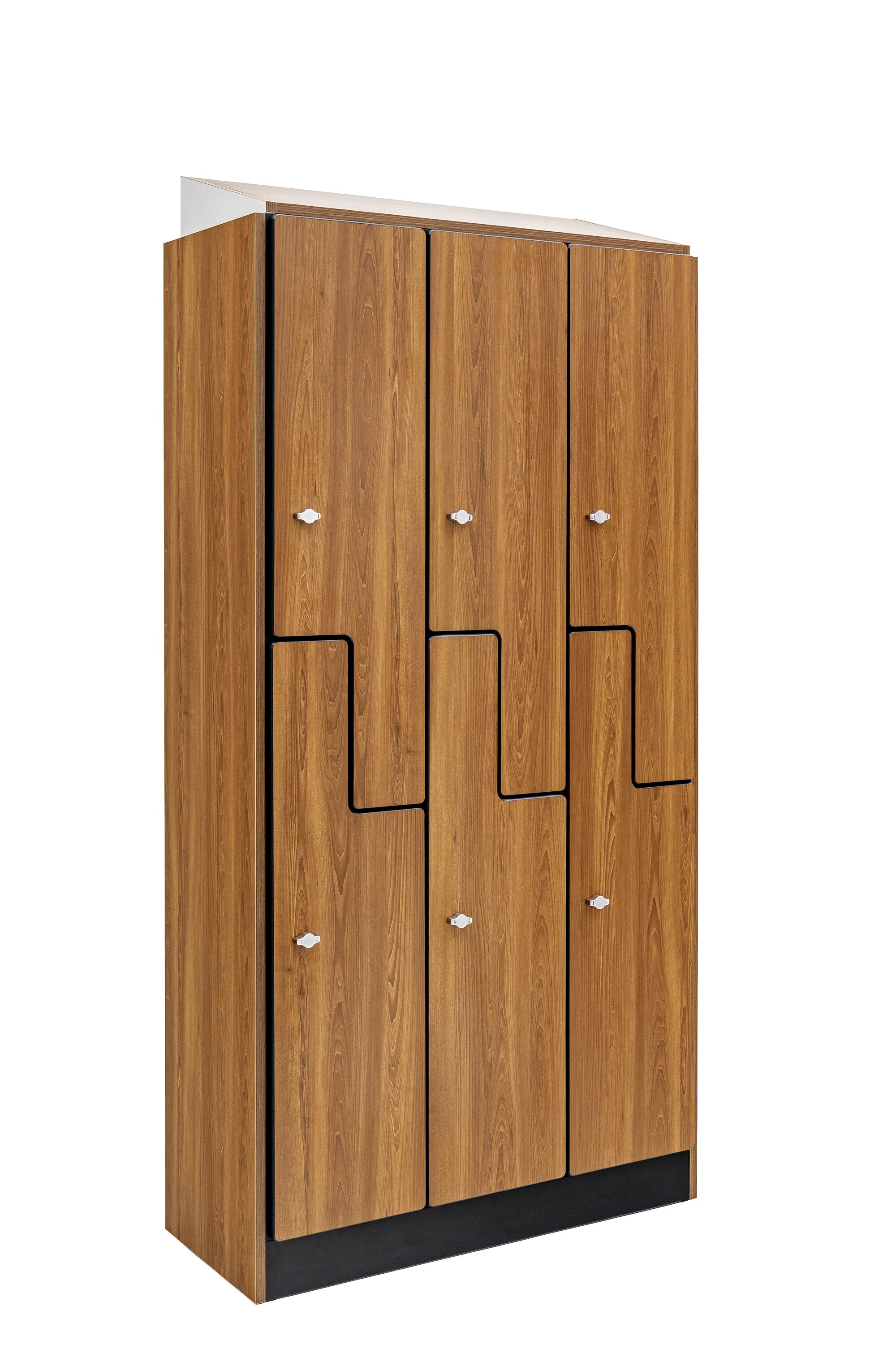 Alpine Industries 36-in W x 72-in H x 15-in D Oak 6-Door 2-Tier Z-Style Designer Wood Full Storage Lockers with Wood Side Panels and Sloping Hood for School Gym Employees and Sports Facilities