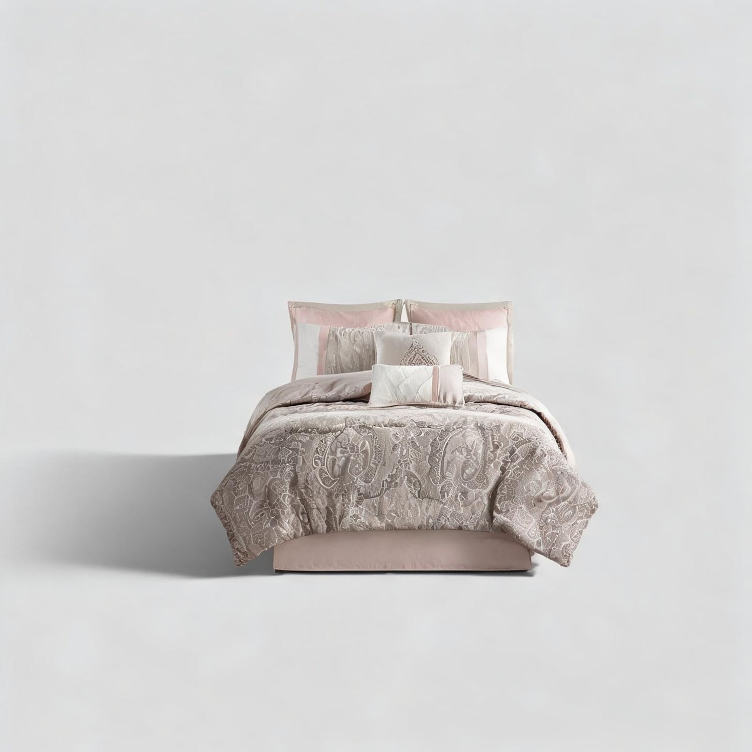Naturefalls King Comforter Set Soft Pink 8-Piece Modern Pieced Quilted Bedding with Decorative Pillows