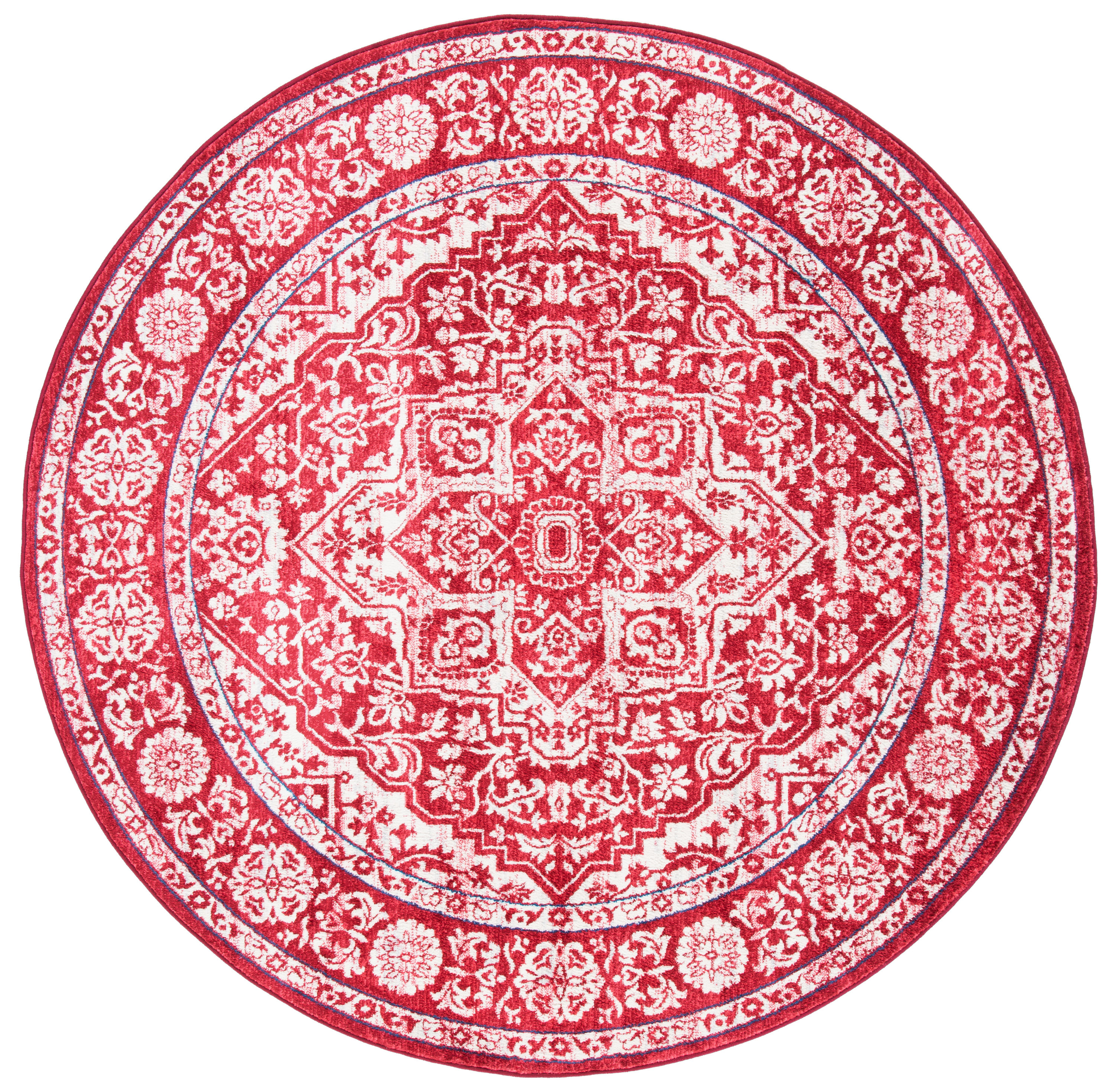 Safavieh BNT832Q-7R Brentwood Myrtice 7 x 7 (ft) Loomed Polypropylene Red/Ivory Round Indoor Distressed/Overdyed Vintage Area rug