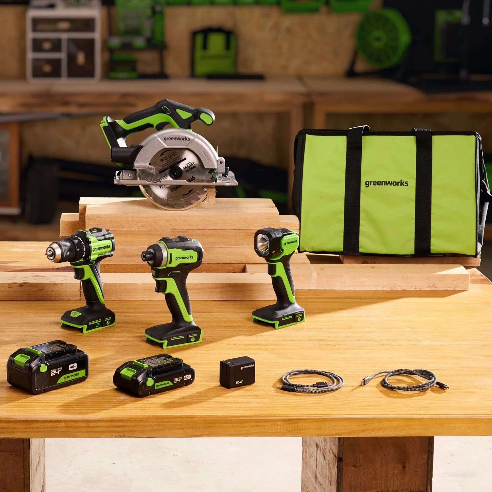 Greenworks 24-volt 4 -Tool Brushless Power Tool Combo Kit with