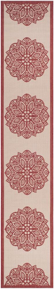 Safavieh CY6139-238-212 Courtyard Plage 2 x 12 (ft) Loomed Polypropylene Beige/Red Rectangular Indoor/Outdoor Floral/Botanical Coastal Runner rug