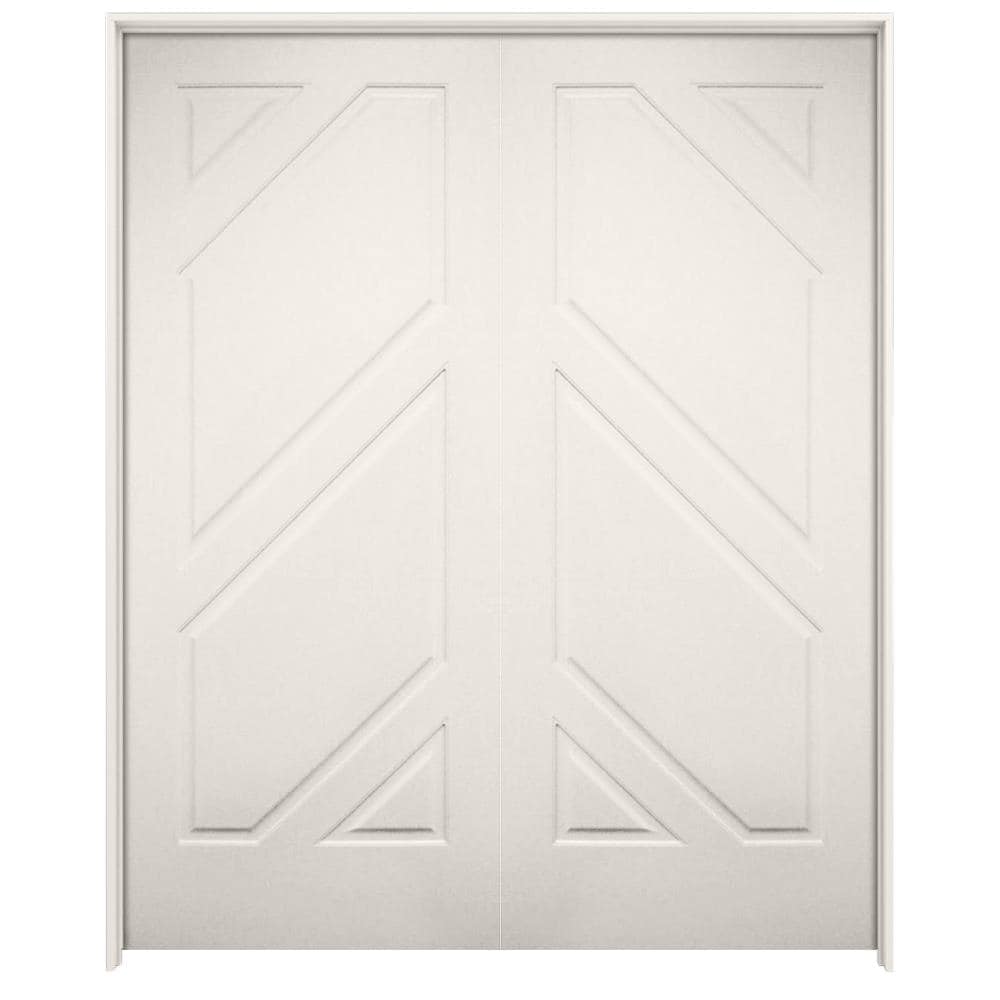 American Building Supply LO966062 56-in x 80-in White Solid core 4 panel square Reversible/Universal Smooth Prefinished MDF Flat Jamb Double Prehung Interior Door