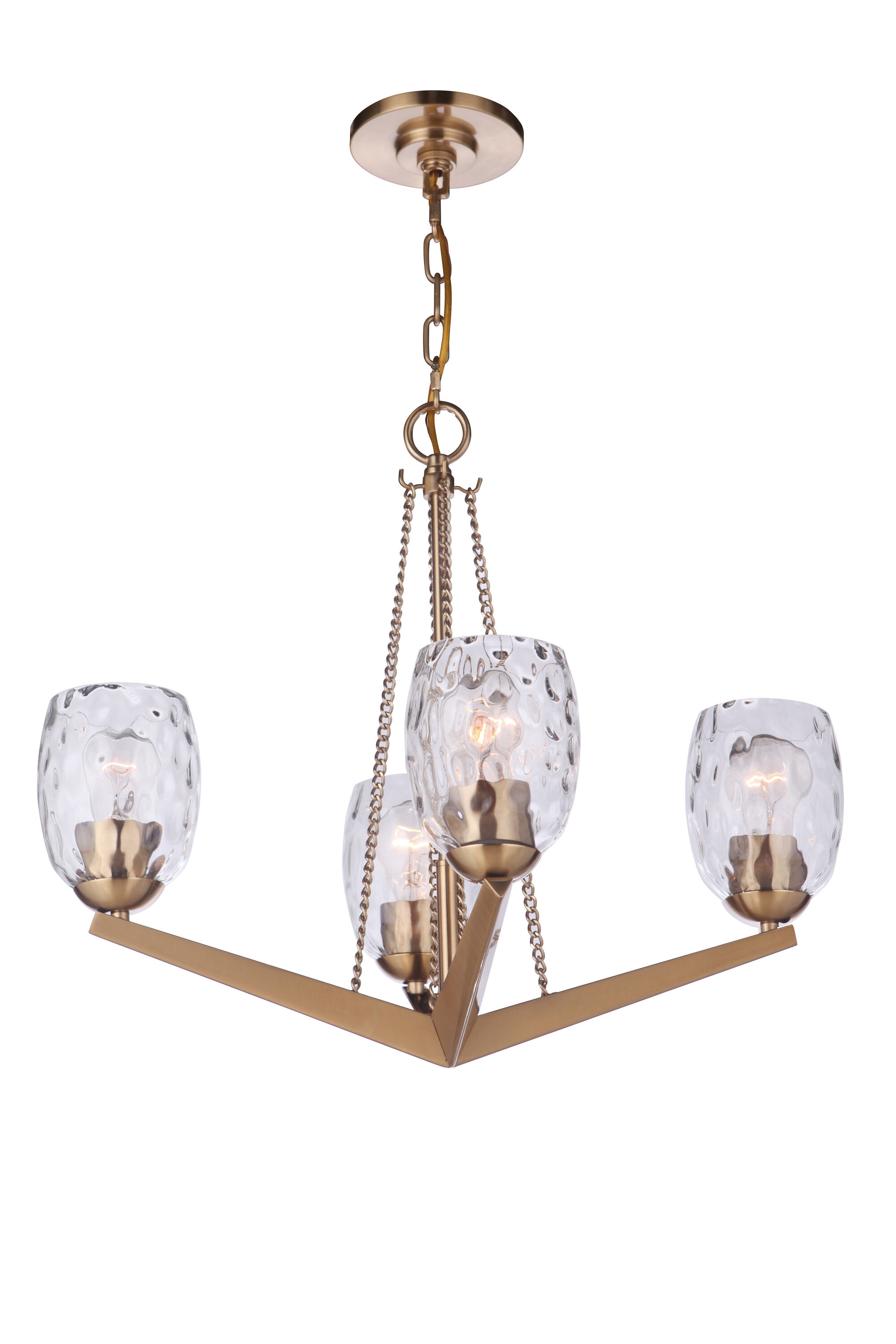 Satin Brass and Crystal 4-Light Chandelier with Water Glass Shades