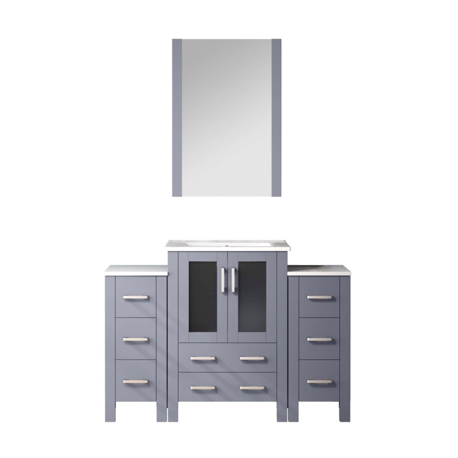 Lexora LV341848SBESM22 Volez 48-in Dark Grey Single Sink Bathroom Vanity with White Ceramic Top (Mirror Included)