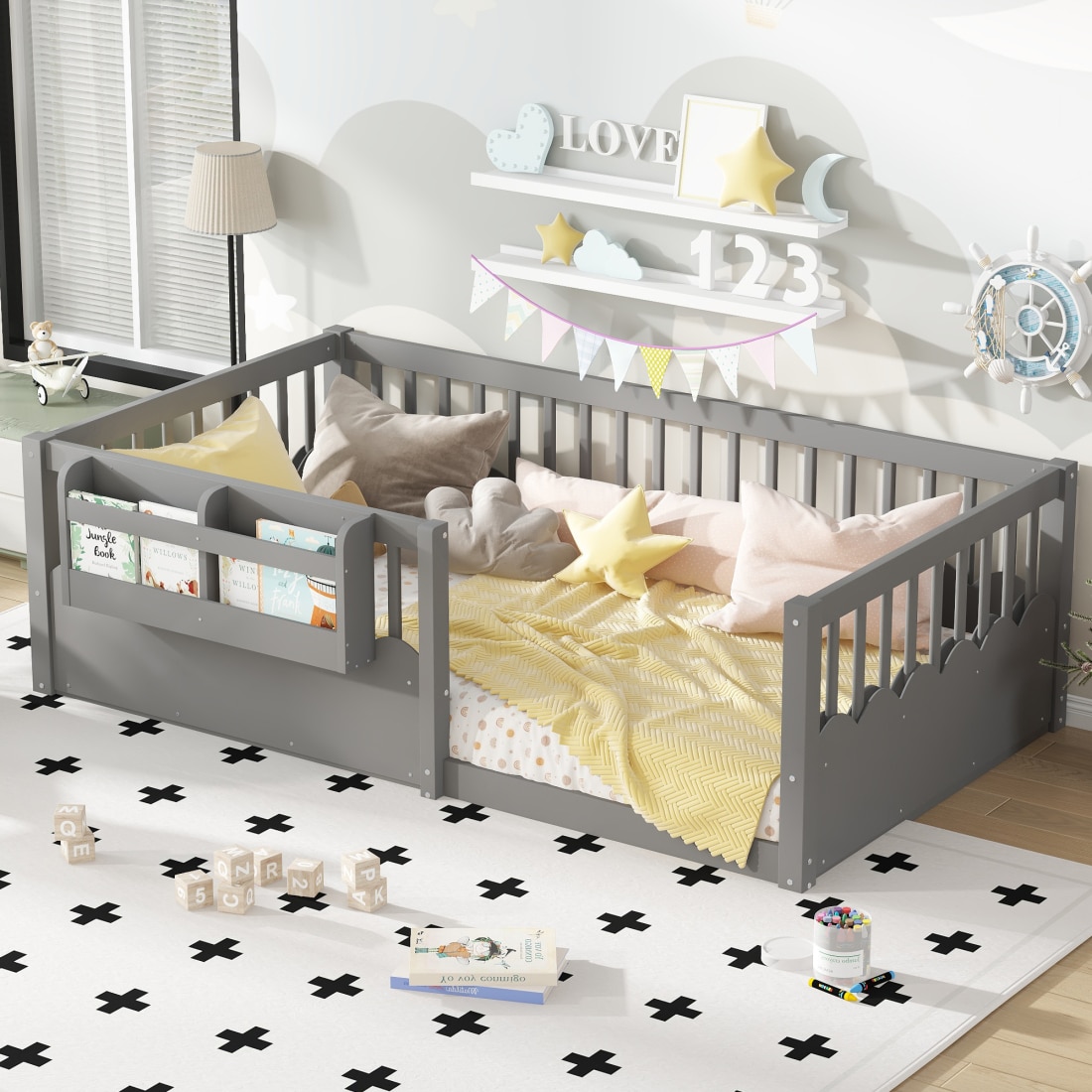CHITA Twin Size Modern MDF Floor Bed with Storage Space for Kids ...