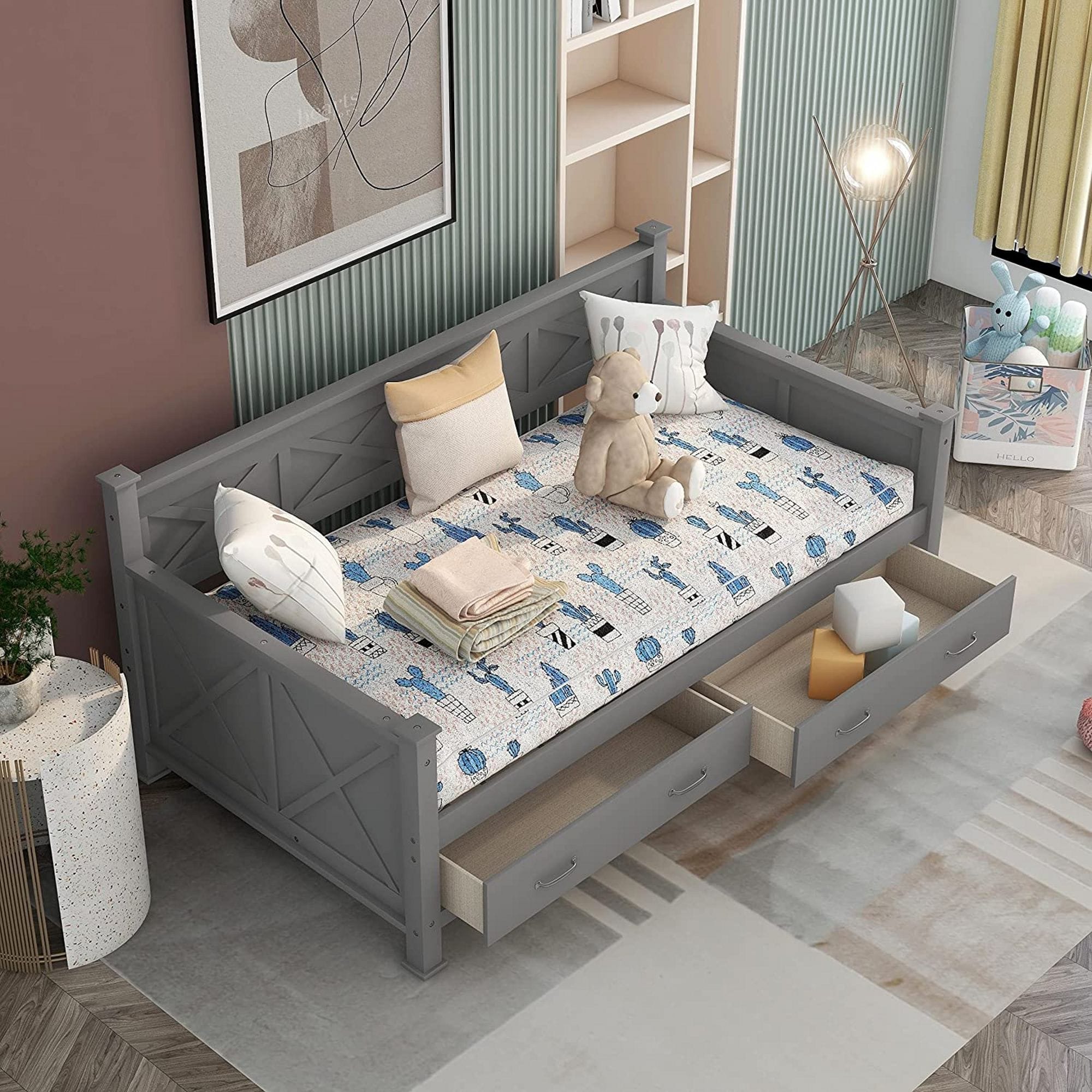 Yiekholo Grey Twin Wood Daybed With Storage In The Beds Department At ...