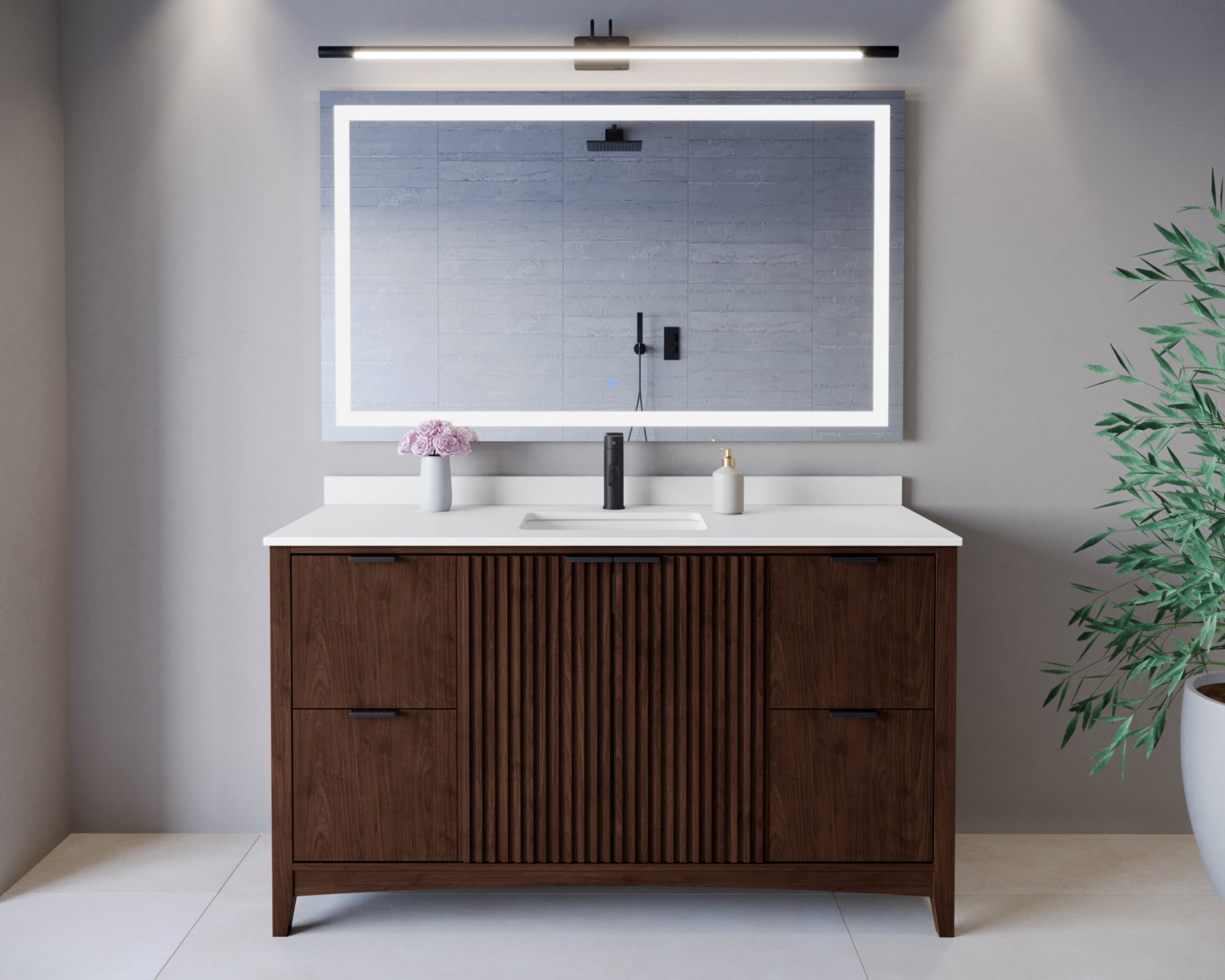 Wyndham Collection - Palmilla 60-in Dark Walnut with Matte Black Trim Undermount Single Sink Bath...