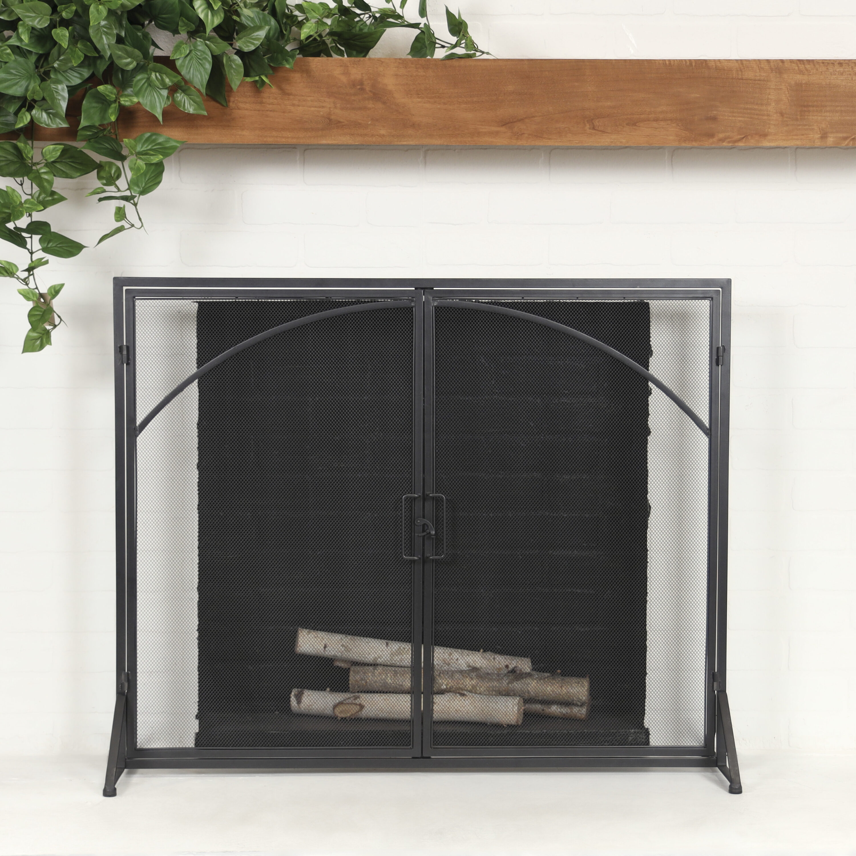 Grayson Lane 821243 38.7-in Black Minimalistic Iron 1 -Panel Flat Fireplace Screen