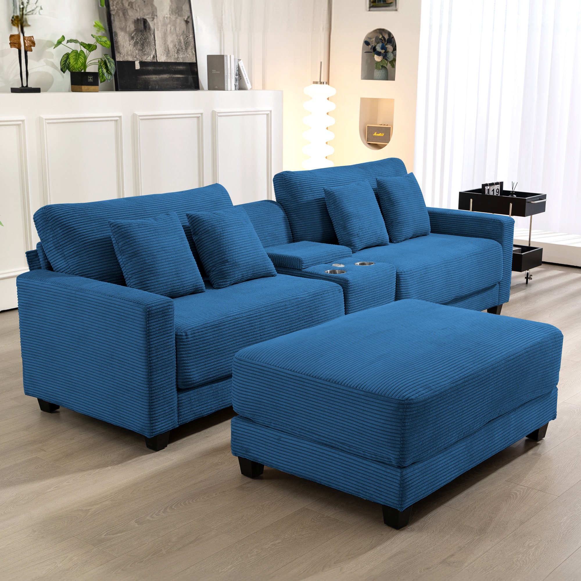 VOUA SAF-DXR3-BE1 Oversized Sectional Sofa 111.8-in Modern Navy Microfiber Sectional