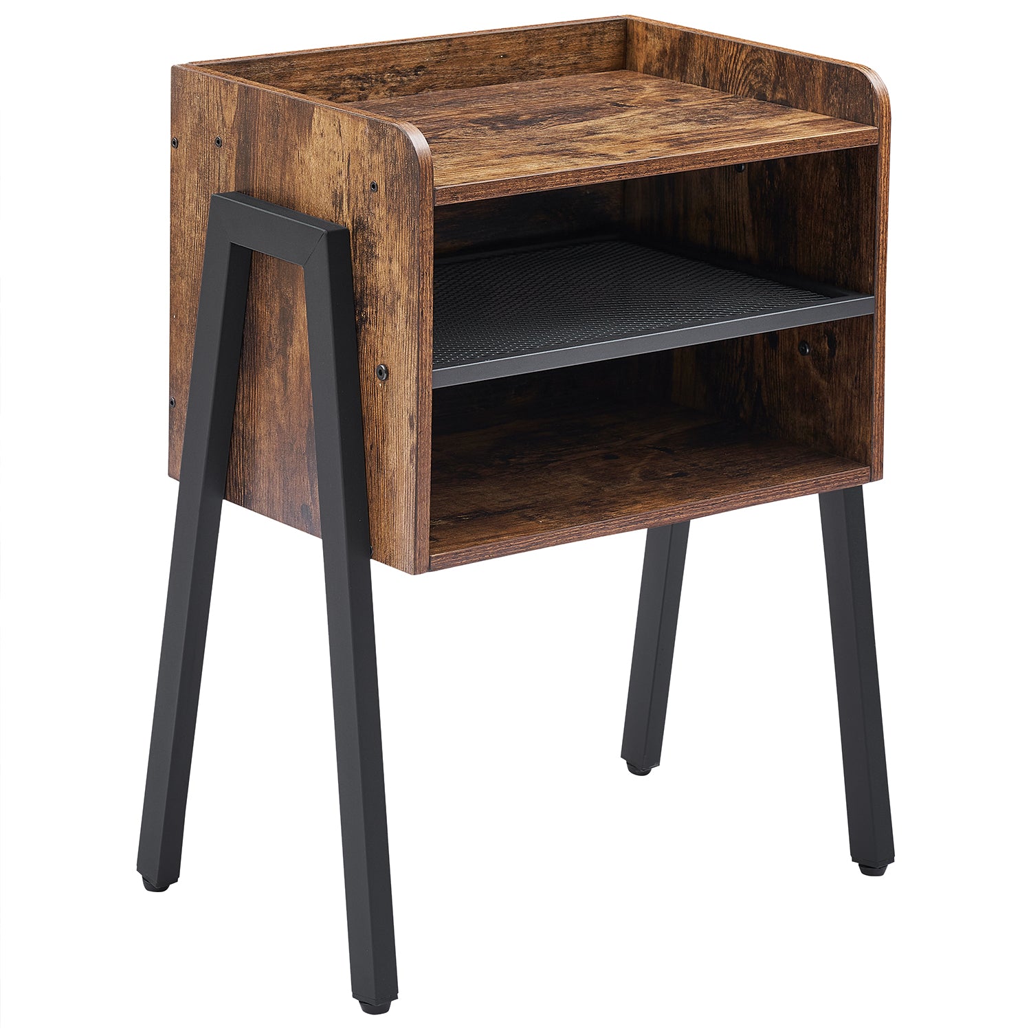 Vecelo LOE-XF-ST13 Metal Frame Nightstand End Table Bedside Table with 2 Tier Open Storage Compartments for Bedroom Living Room and Small Spaces