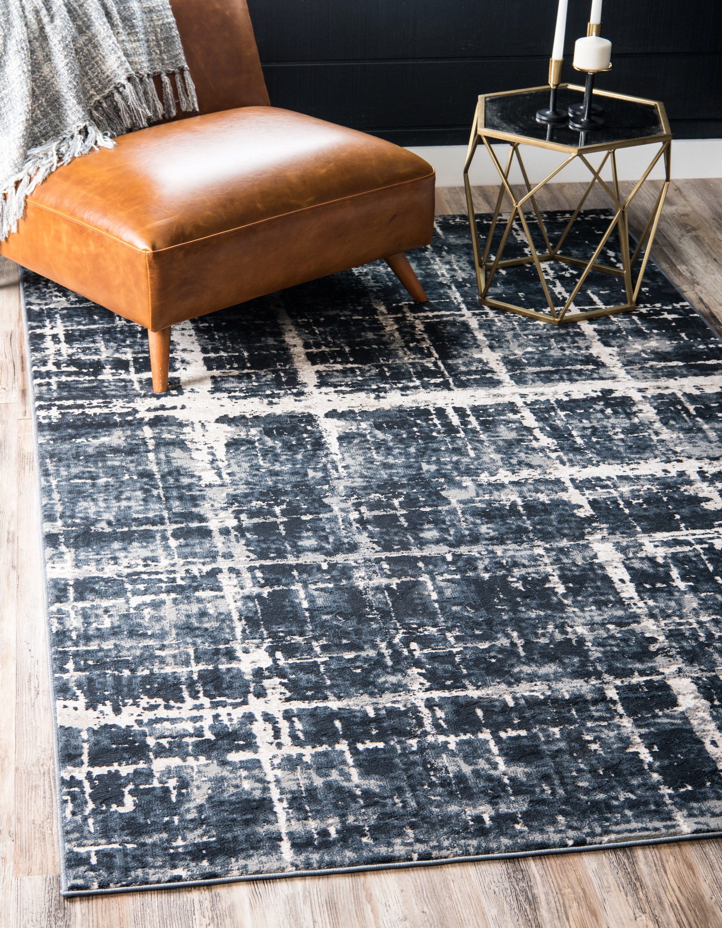 Unique Loom 3141138 Jill Zarin Lexington Avenue Uptown 8 x 10 (ft) Loomed Polypropylene Navy Blue Rectangular Indoor Stripe Industrial Area rug