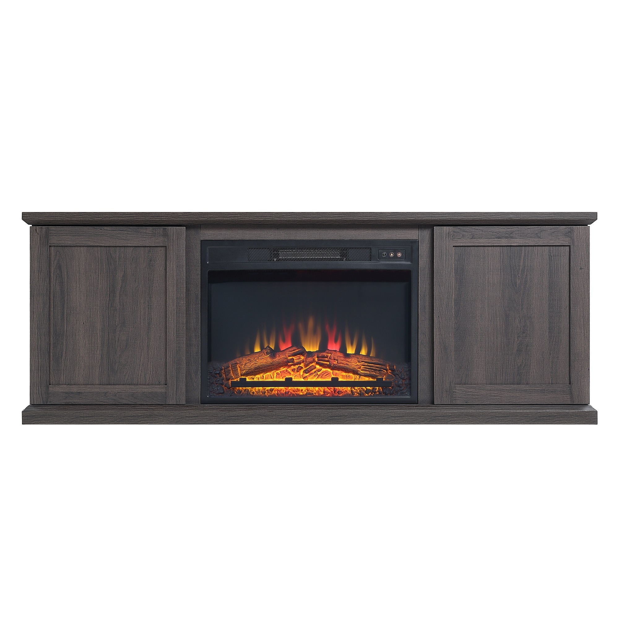 Manhattan Comfort FP3-BR 60-Inches W Brown TV Stand with Fan-forced Flat wall Electric Fireplace with Remote Control Included
