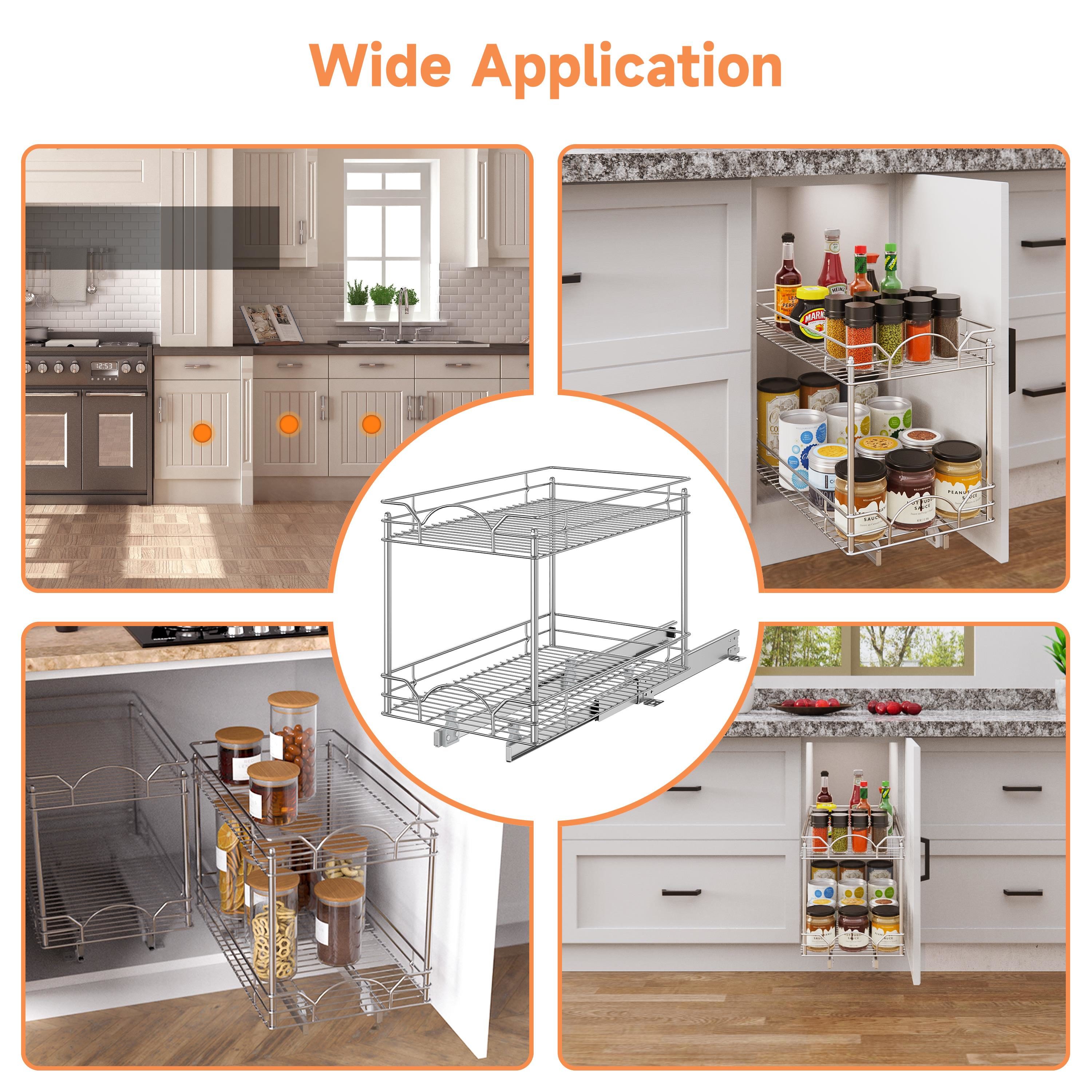 ROOMTEC New Version Pull Out Cabinet Organizer for Base Cabinet (11 W x 18 D), Kitchen Cabinet Organizer and Storage 2-Tier Cabi