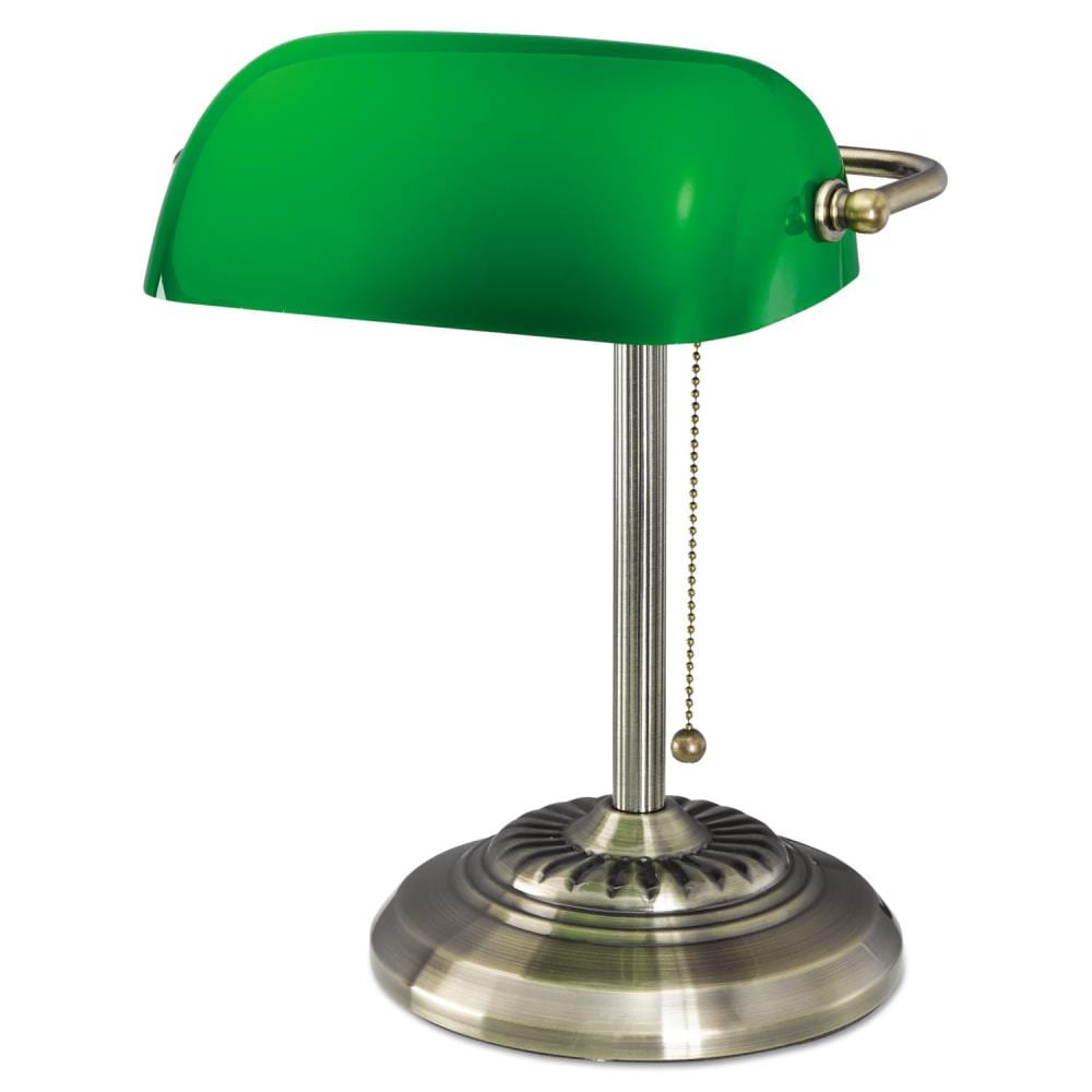 Green Antique Brass Bankers Desk Lamp, Brass Desk Lamp With Green Glass Shade
