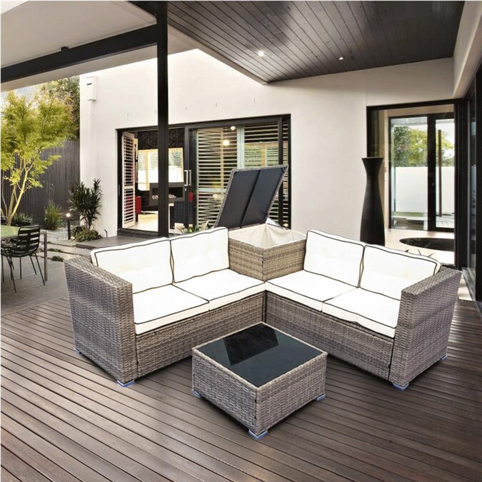 Kinwell Rattan Outdoor Furniture 4, Patio Furniture 3 Piece Resin Wicker Sectional Sofa