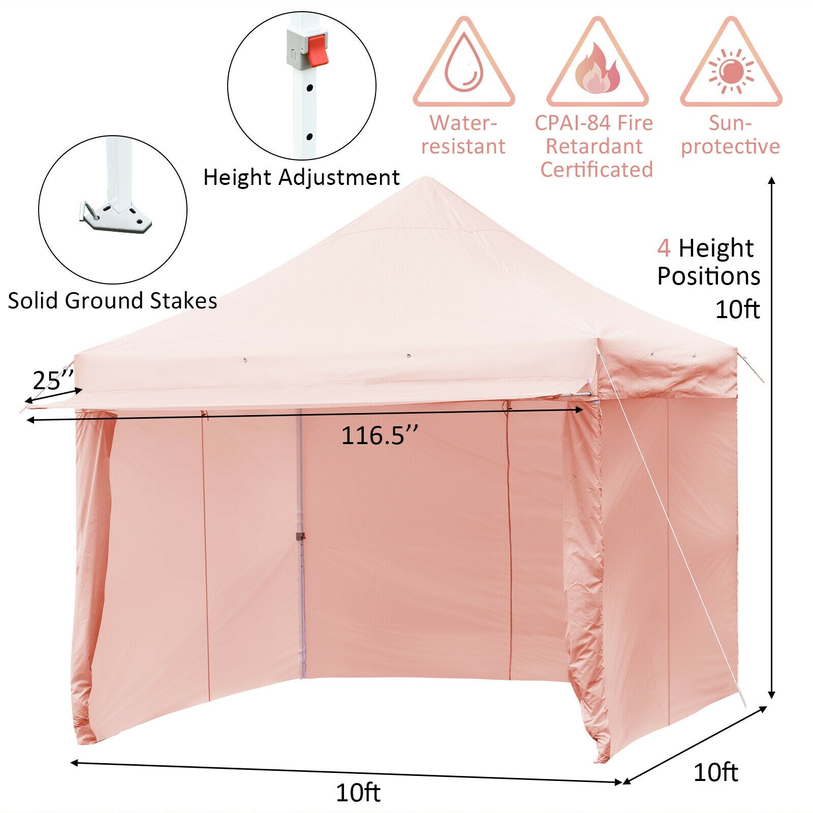 Clihome 10-ft L Square Pink Pop-up Canopy in the Canopies department at ...