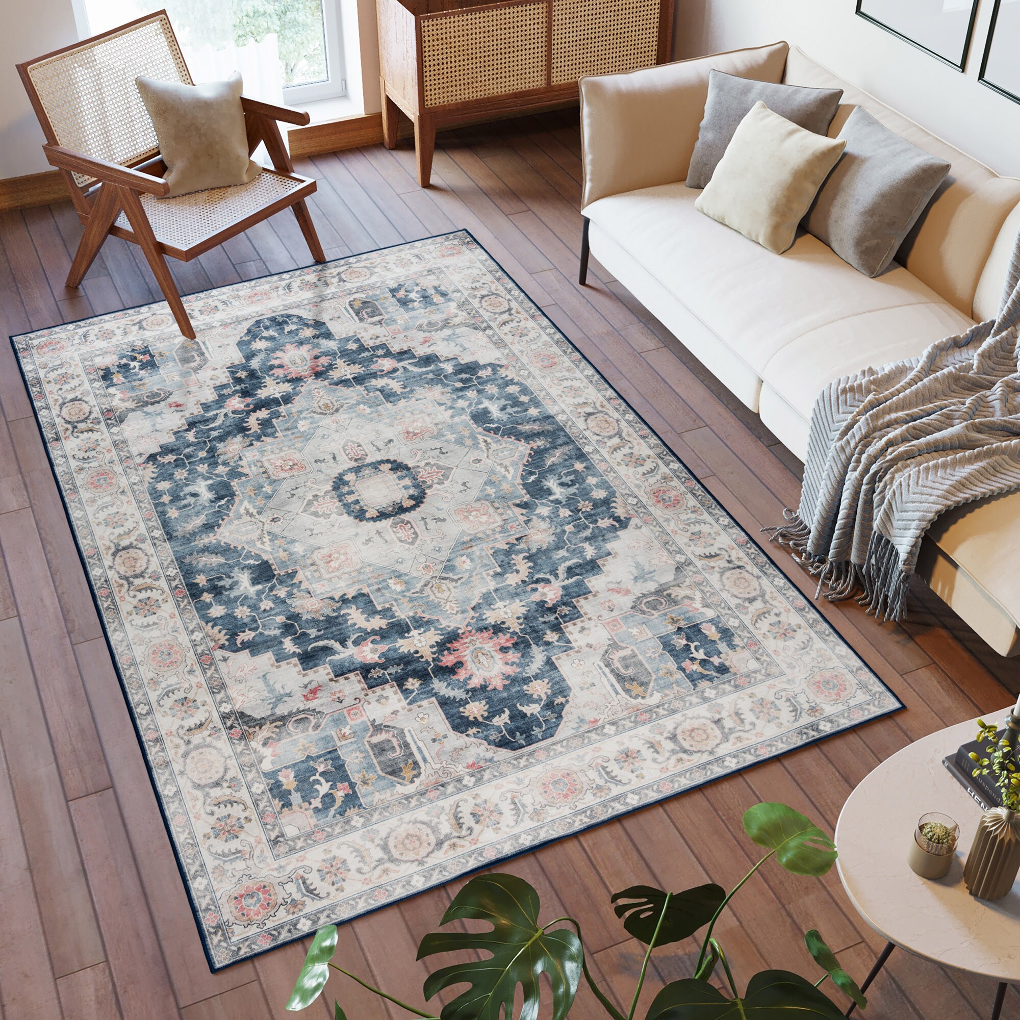 GERTMENIAN Crystal Print Abydos Traditional Oriental Blue Area Rug, 5x7 in the Rugs department