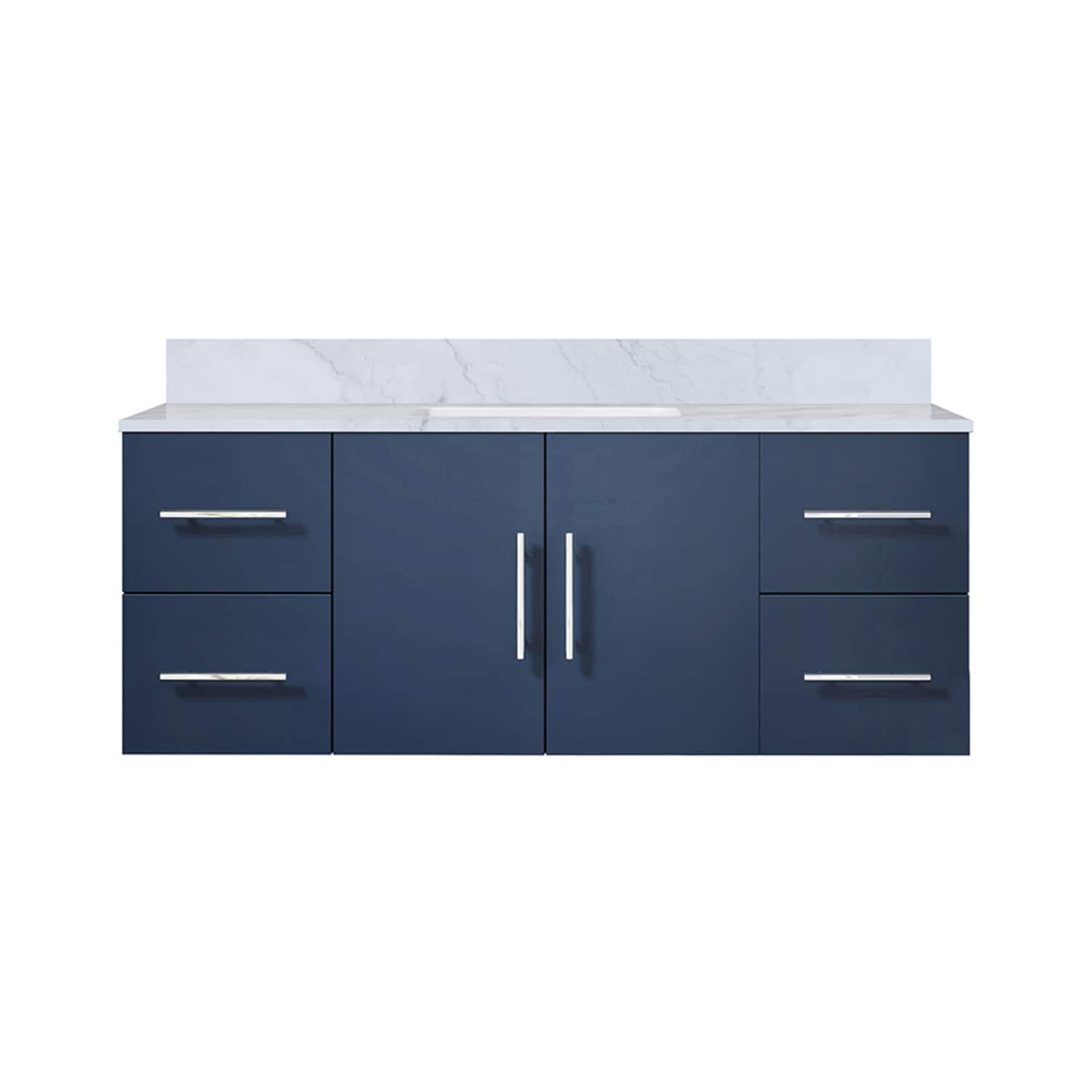 Lexora LG192248DEDS000 Geneva 48-in Navy Blue Undermount Single Sink Bathroom Vanity with White Carrara Marble Top