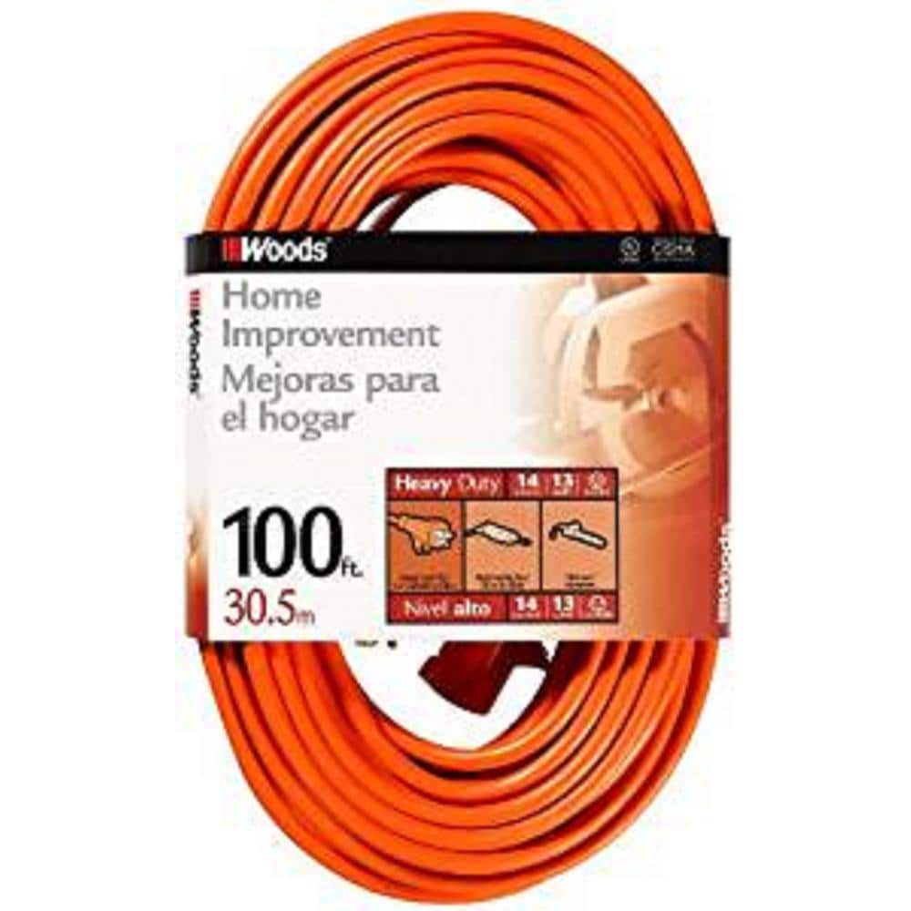 100-ft 14 / 3-Prong Outdoor Sjtw Medium Duty General Extension Cord in Orange | - Woods 627
