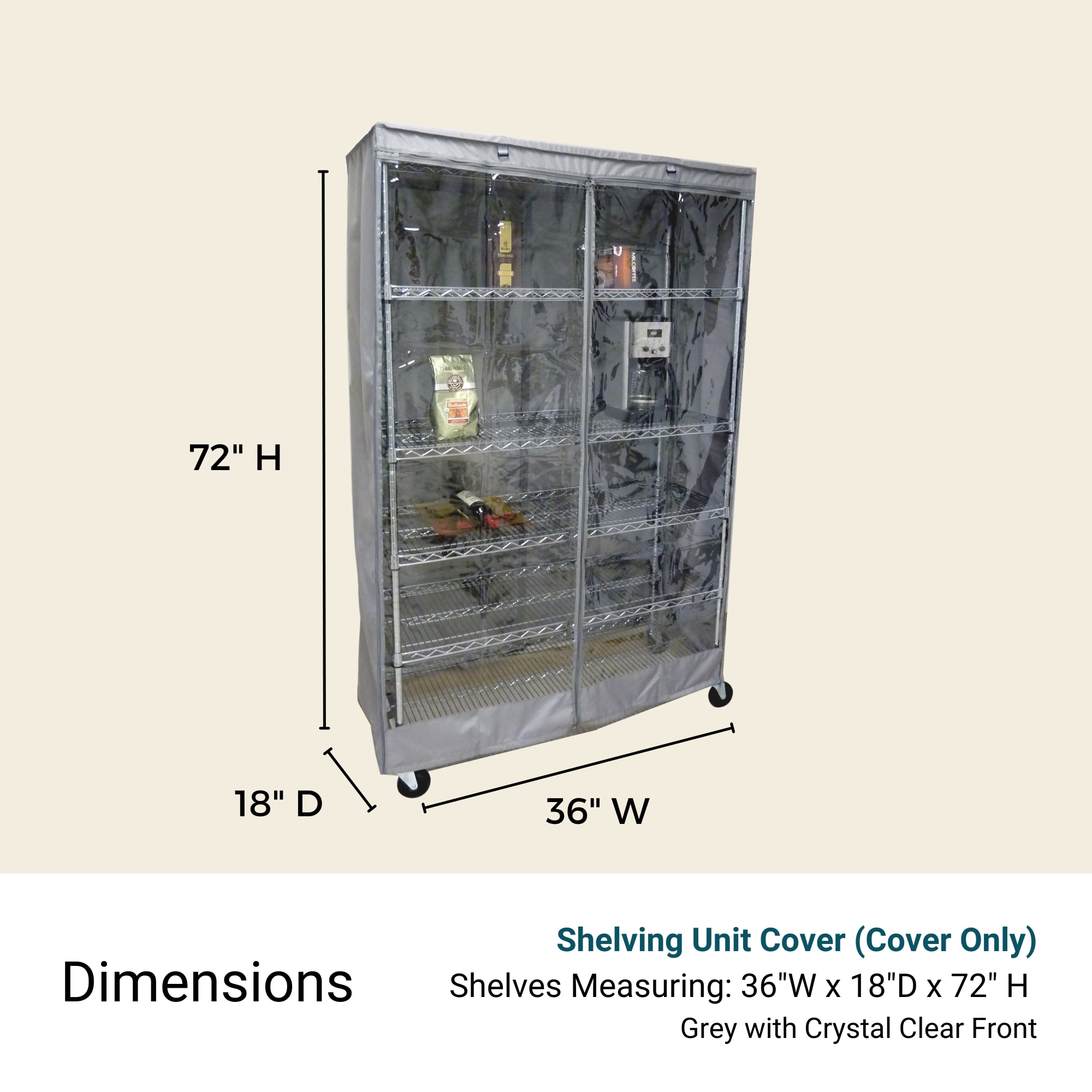 Formosa Covers Storage Shelving Unit Cover Fits 36 in W x 18 in D x 72 in H Rack One Side Clear Panel in Grey