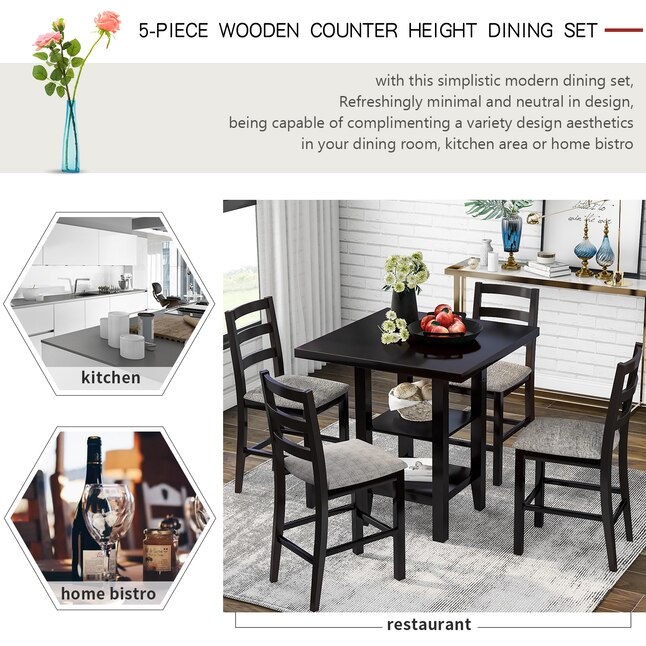 CASAINC Espresso Contemporary/Modern Dining Room Set with Square Table ...