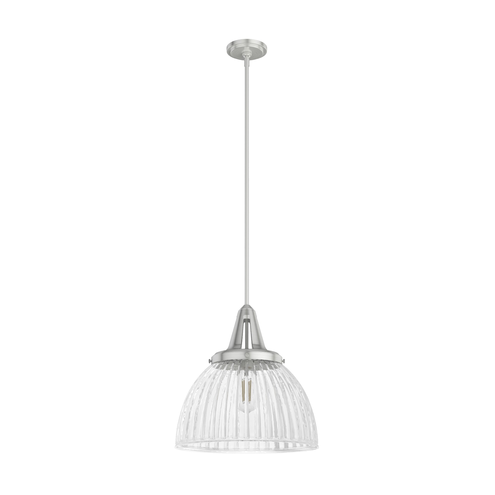 Hunter 19350 Cypress Grove 1 -Light Brushed Nickel Transitional Clear glass Dome Medium Hanging Pendant light