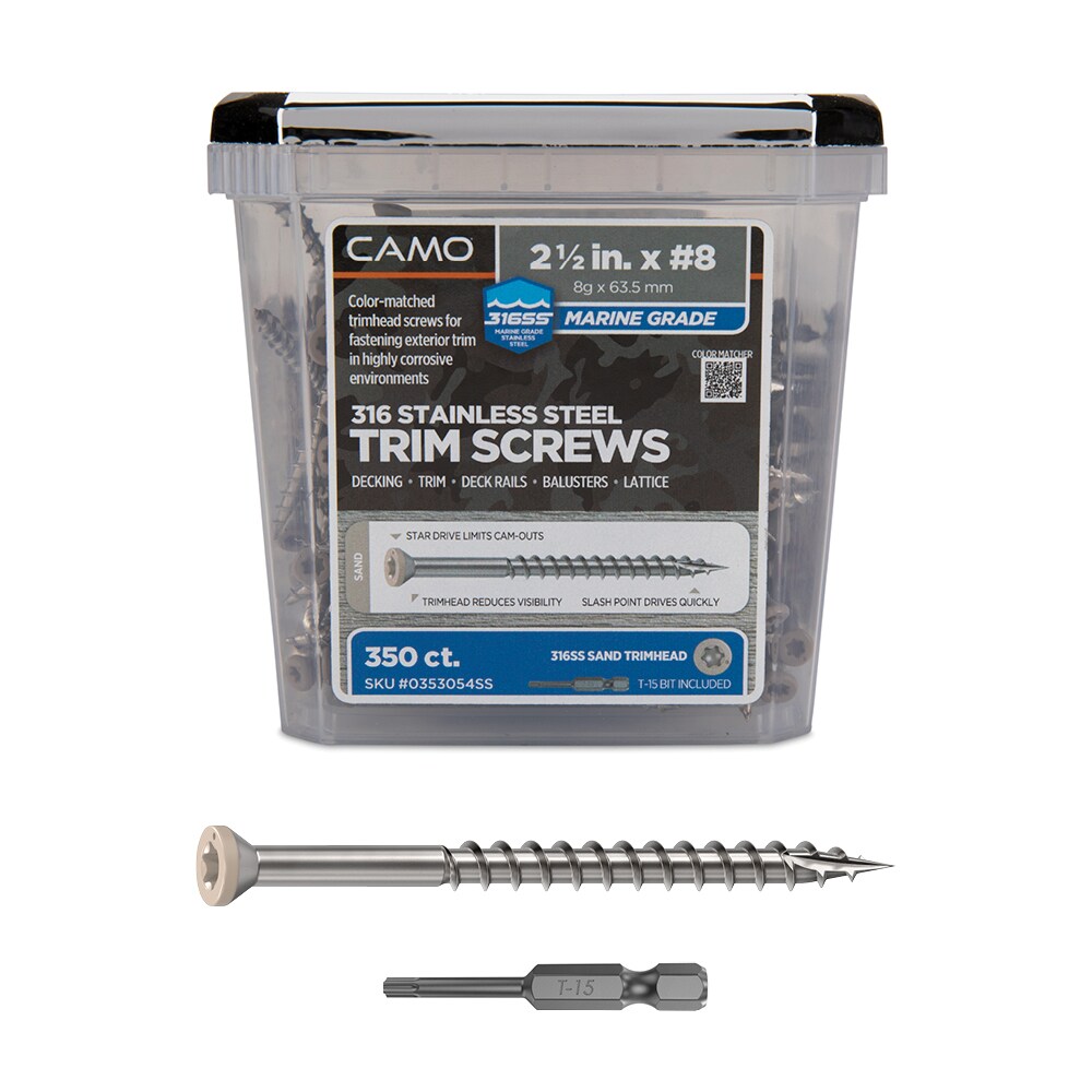 CAMO 0353054SS Sand #8 x 2-1/2-in Stainless steel Exterior Trim screws ( 350 -Per Box )