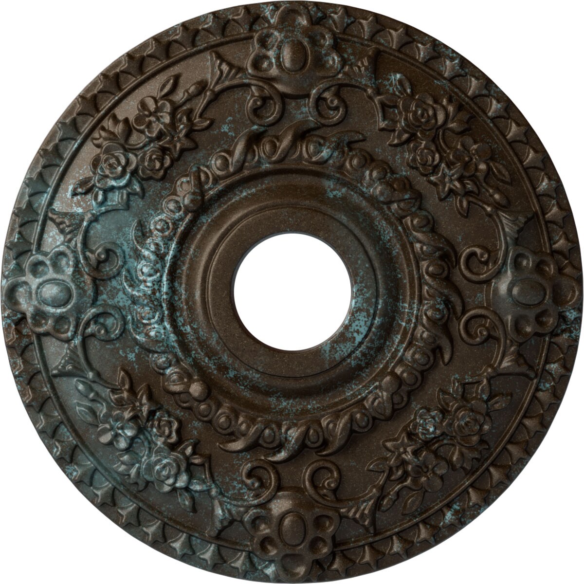 Ekena Millwork CM18ROBBS Rose 18-in W x 18-in L Painted Bronze Blue Patina Polyurethane Whole Ceiling Medallion