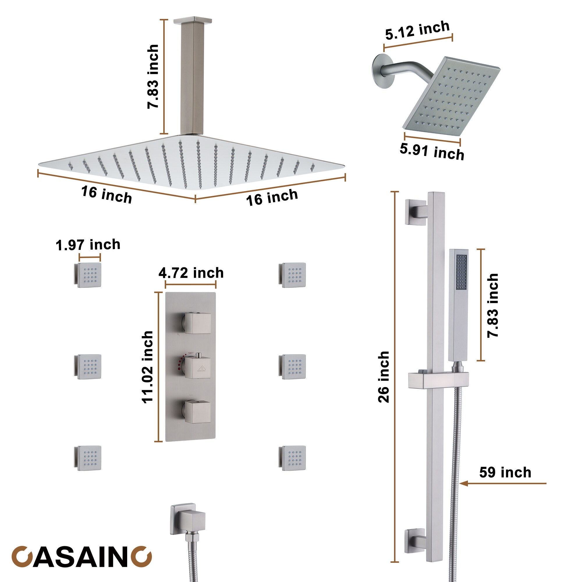 CASAINC KCHS0019-16BN Showerhead-Bar-Panels - View #3