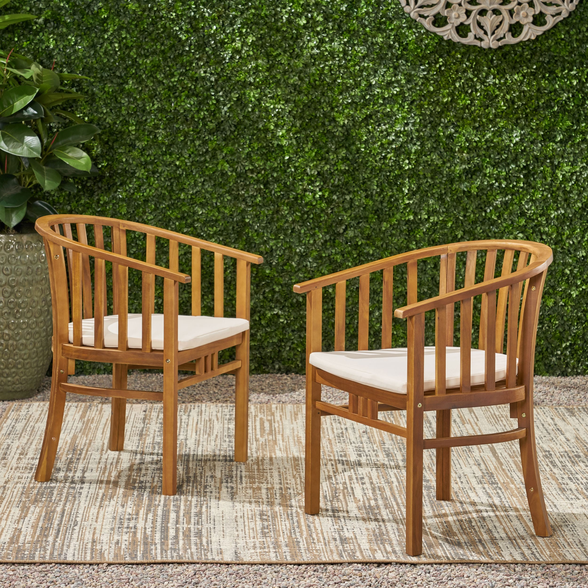Moda Furnishings MD65491 GIGI Set of 2 Teak Wood Frame Stationary Dining Chair with Cream Solid Seat