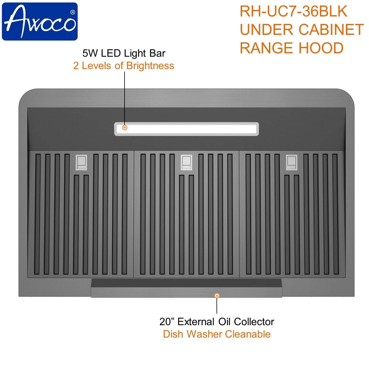 Awoco RH-UC7-36BLK-RT Undercabinet-Range-Hoods - View #5