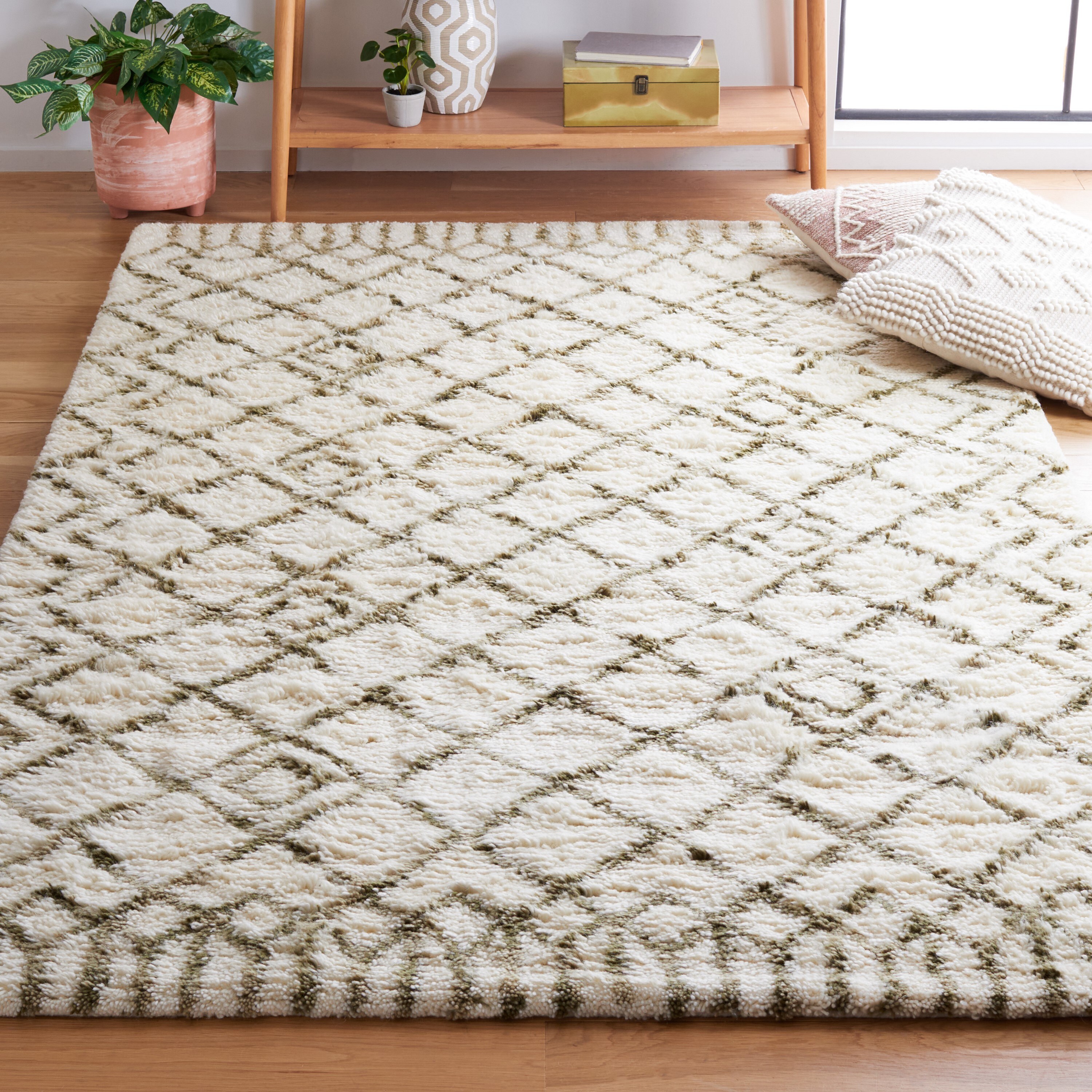 Safavieh CSB894A-5 Casablanca Santina 5 x 8 (ft) Tufted Wool Ivory/Green Rectangular Indoor Abstract Moroccan Area rug