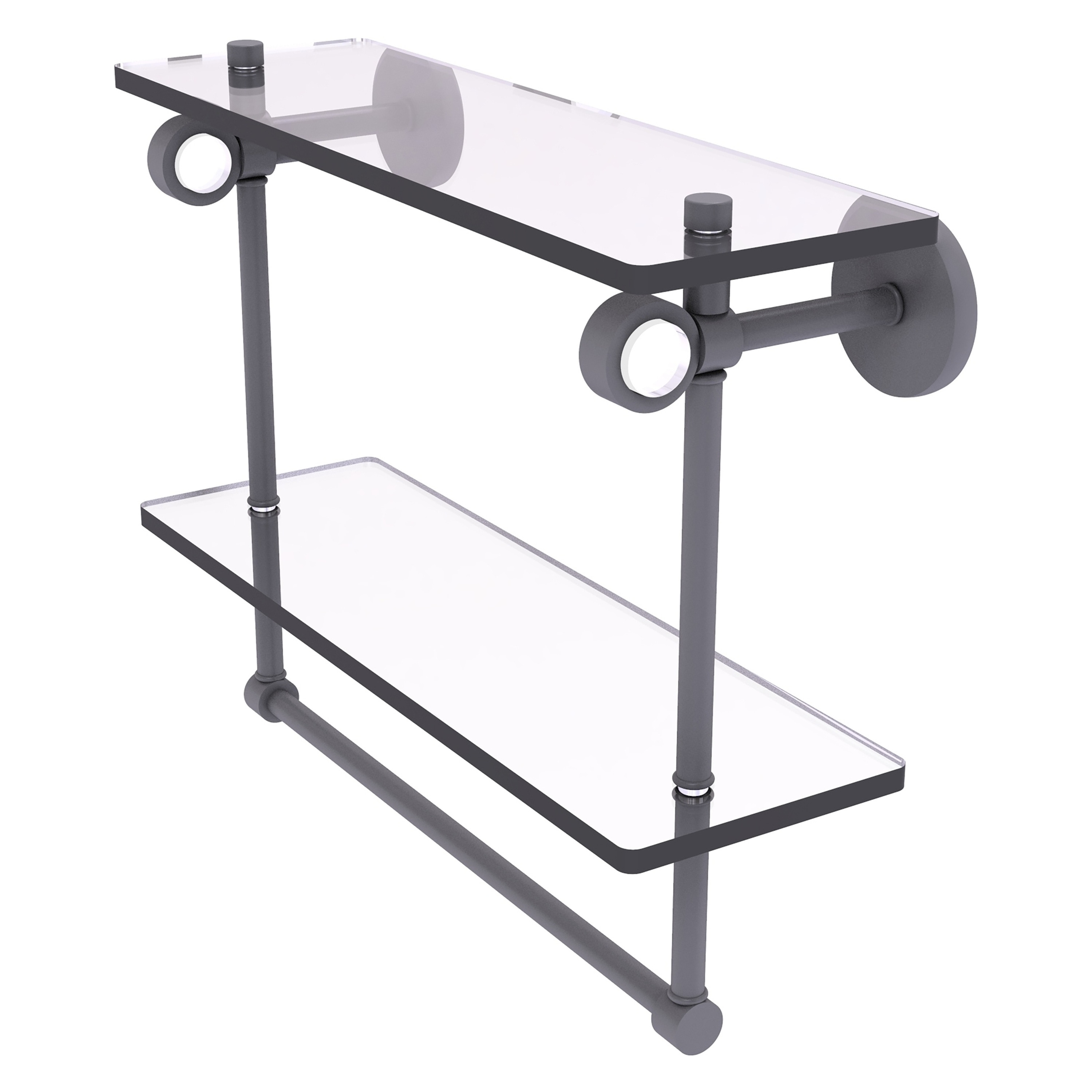 Allied Brass CV-2TB-16-GYM Clearview Matte Gray 2 -Tier Wall mount Bathroom Shelf ( 16-in x 12.8-in x 5-in )