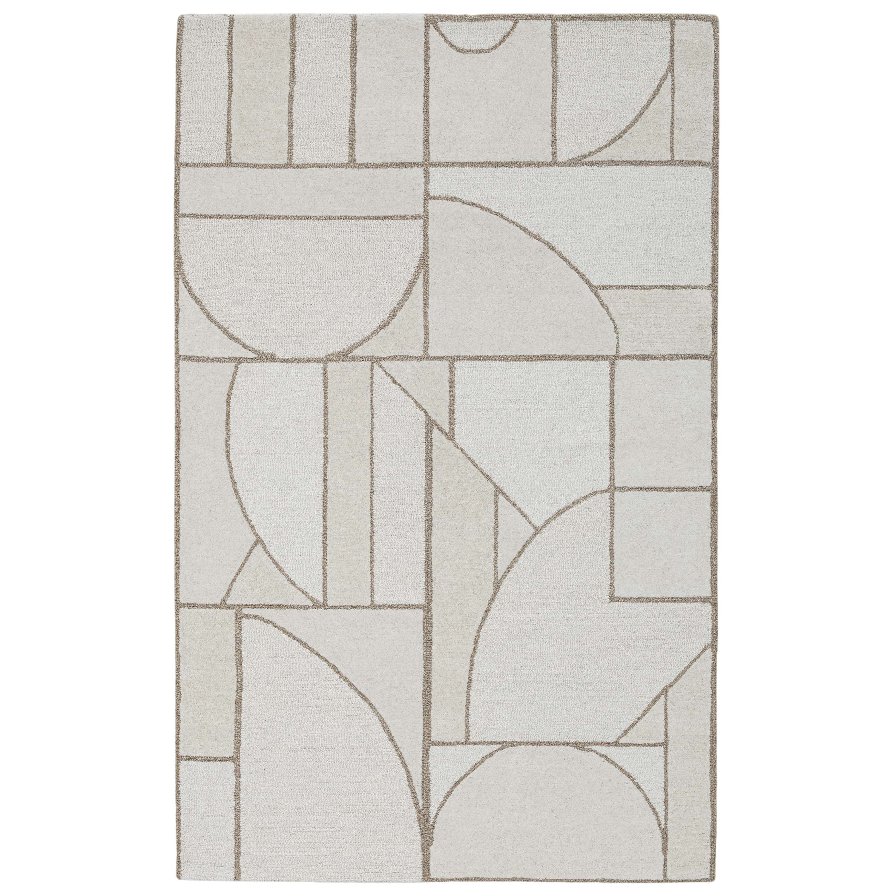 Obeetee MID30509703NTR Mid-Century 3 x 5 (ft) Tufted Wool Neutral Rectangular Indoor Geometric Mid-Century Modern Area rug