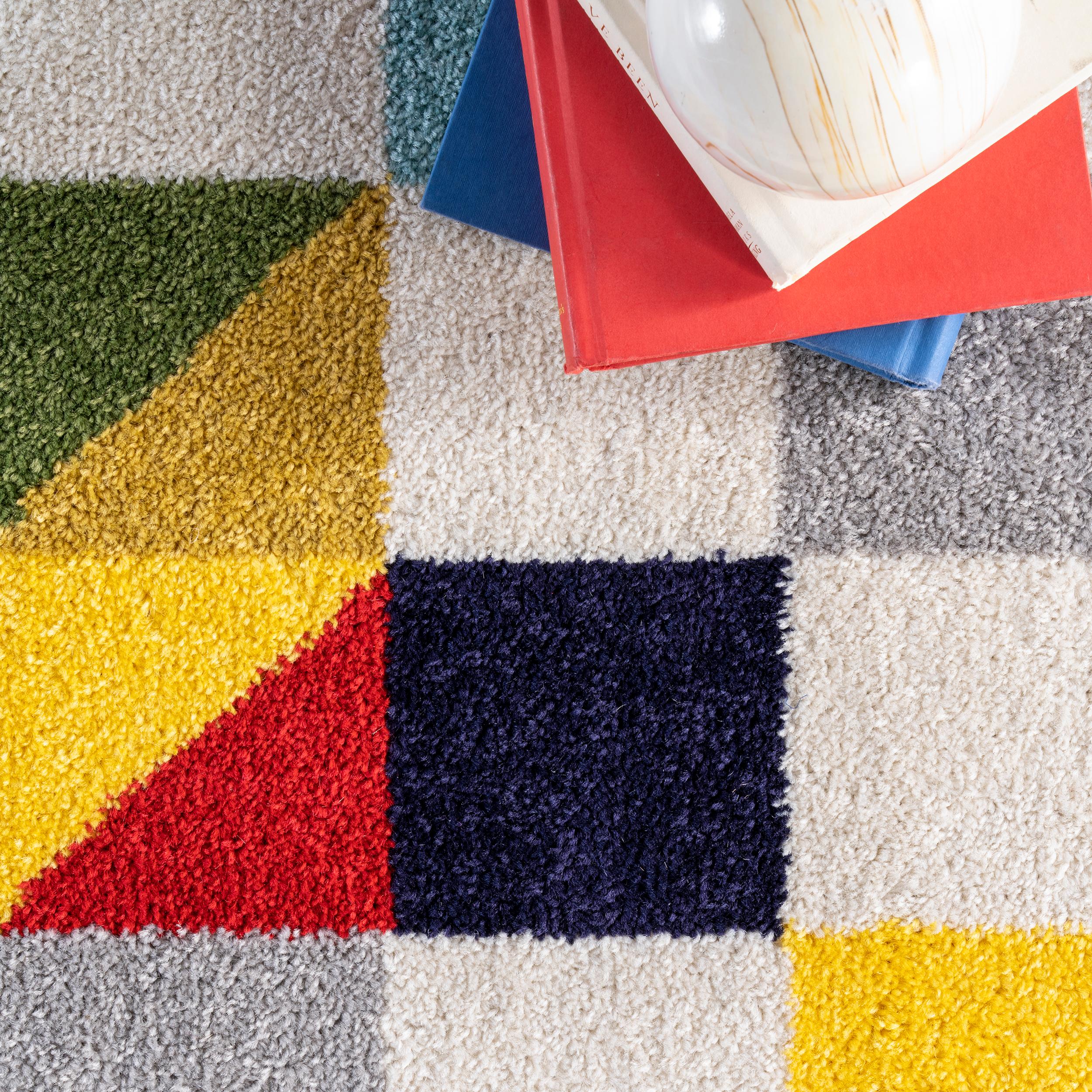 Multicolor Geometric Pattern Synthetic Runner Rug, 2' 6" x 6'