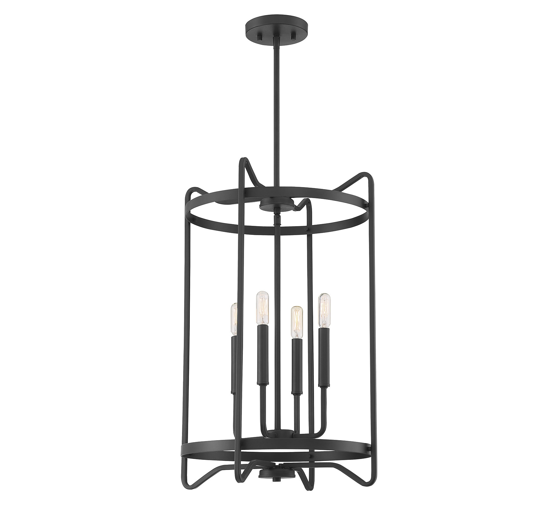 Transitional Matte Black 4-Light Adjustable Foyer Chandelier