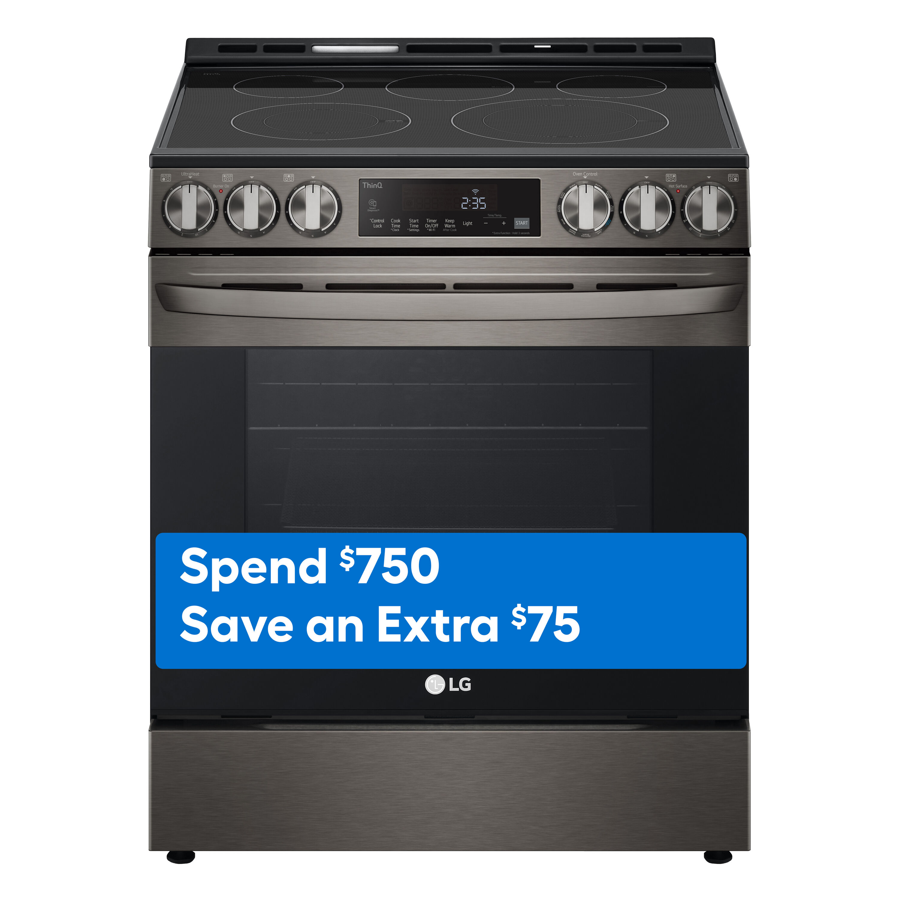 LG 30-in Glass Top 5 Elements 6.3-cu ft Self-Cleaning Air Fry Slide-in  Smart Electric Range (Printproof Black Stainless Steel) in the Single Oven  Electric Ranges department at