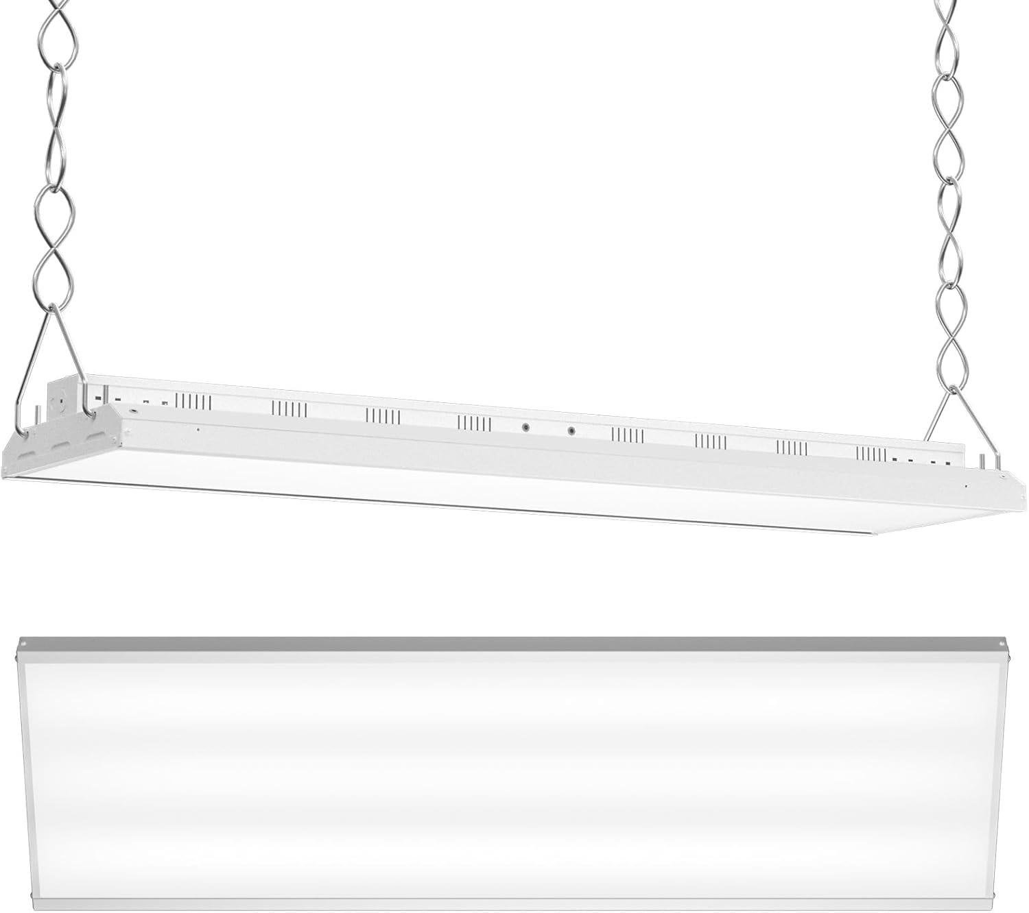 Cinoton 4FT 210W LED Shop Light with 28350LM 0-10V Dimmable Linear High Bay Lighting with 5000K 120-277V 135LMW Commercial Hanging Lights for Garage Office Warehouse Workshop Factory UL Listed 2Pack