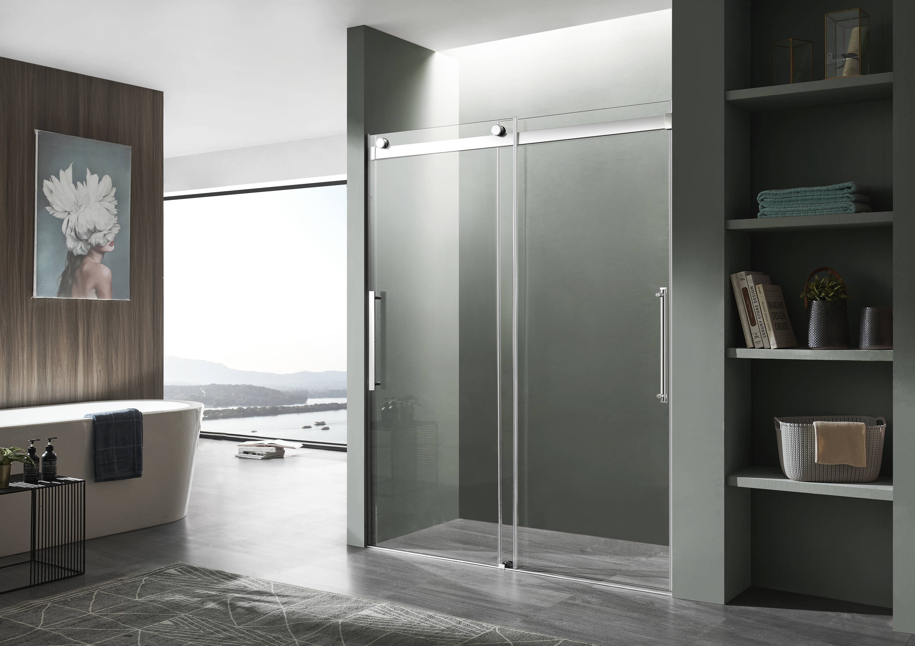 Stellar Series 48 x 76 Polished Chrome Frameless Sliding Shower Door